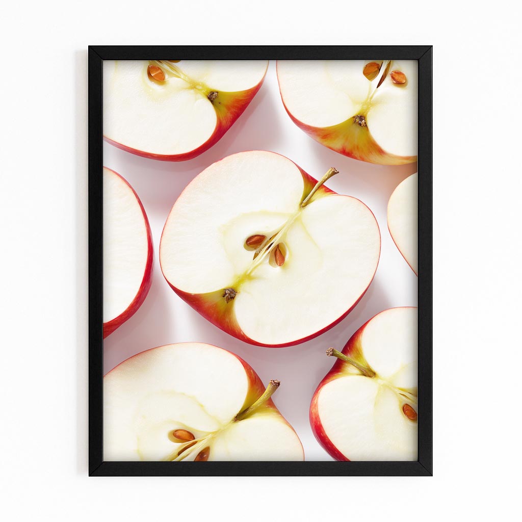 Sliced Halves Pattern Apple Wall Art – with Premium Black frame on white background