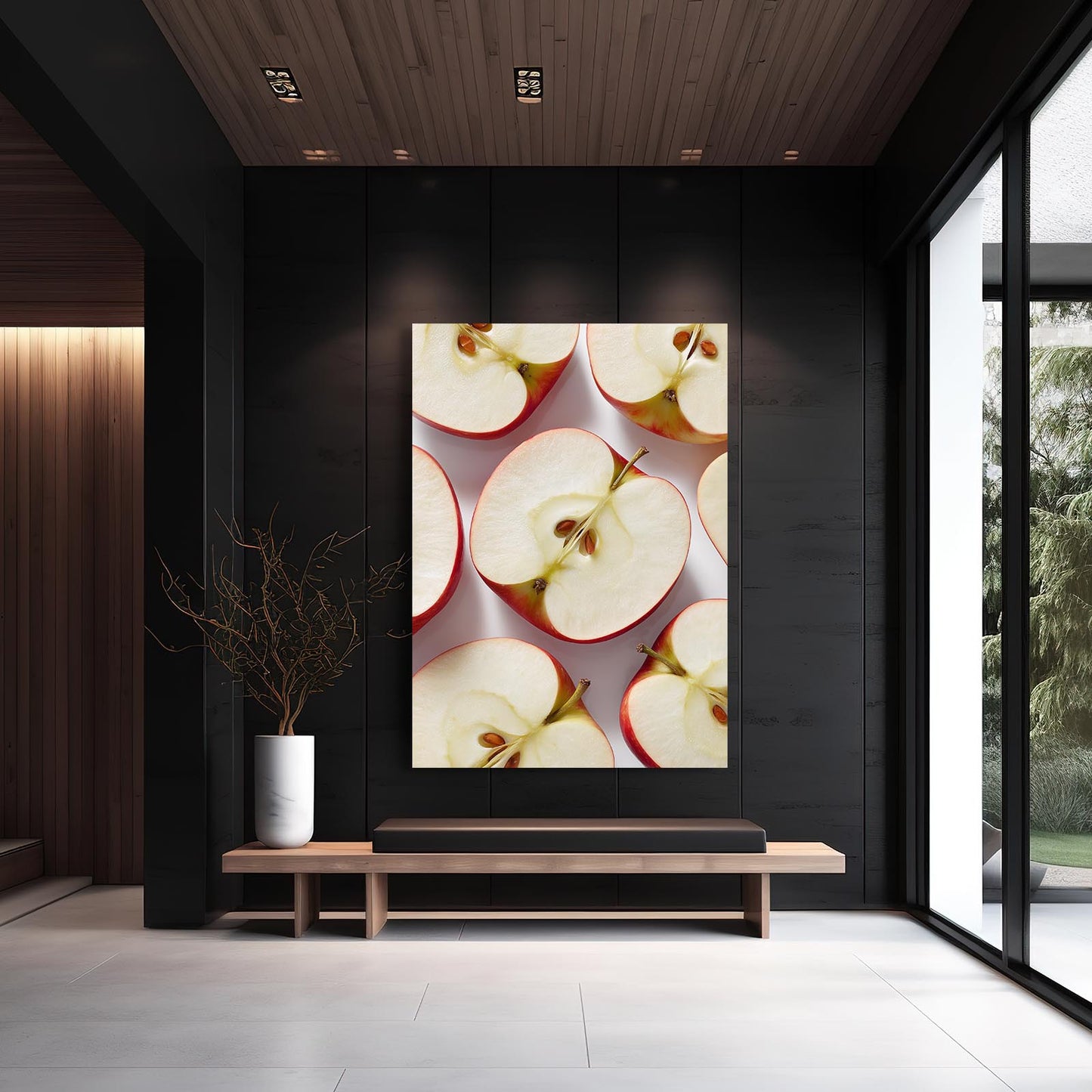 Sliced Halves Pattern Apple Wall Art – styled in a furnished interior