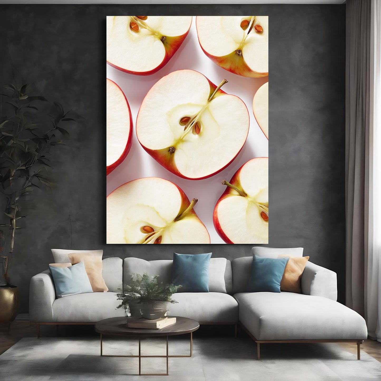Sliced Halves Pattern Apple Wall Art – styled in a furnished interior
