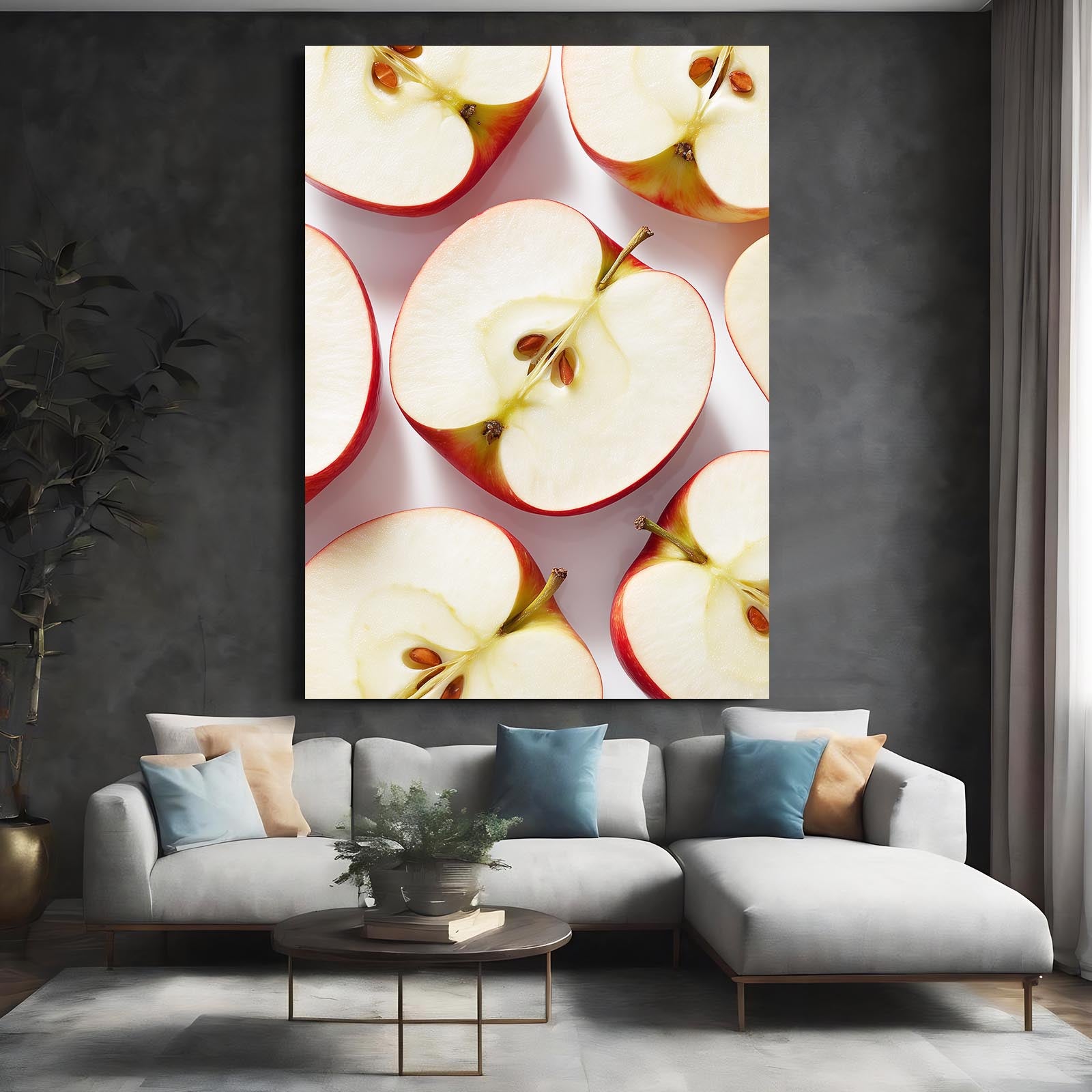 Sliced Halves Pattern Apple Wall Art – styled in a furnished interior