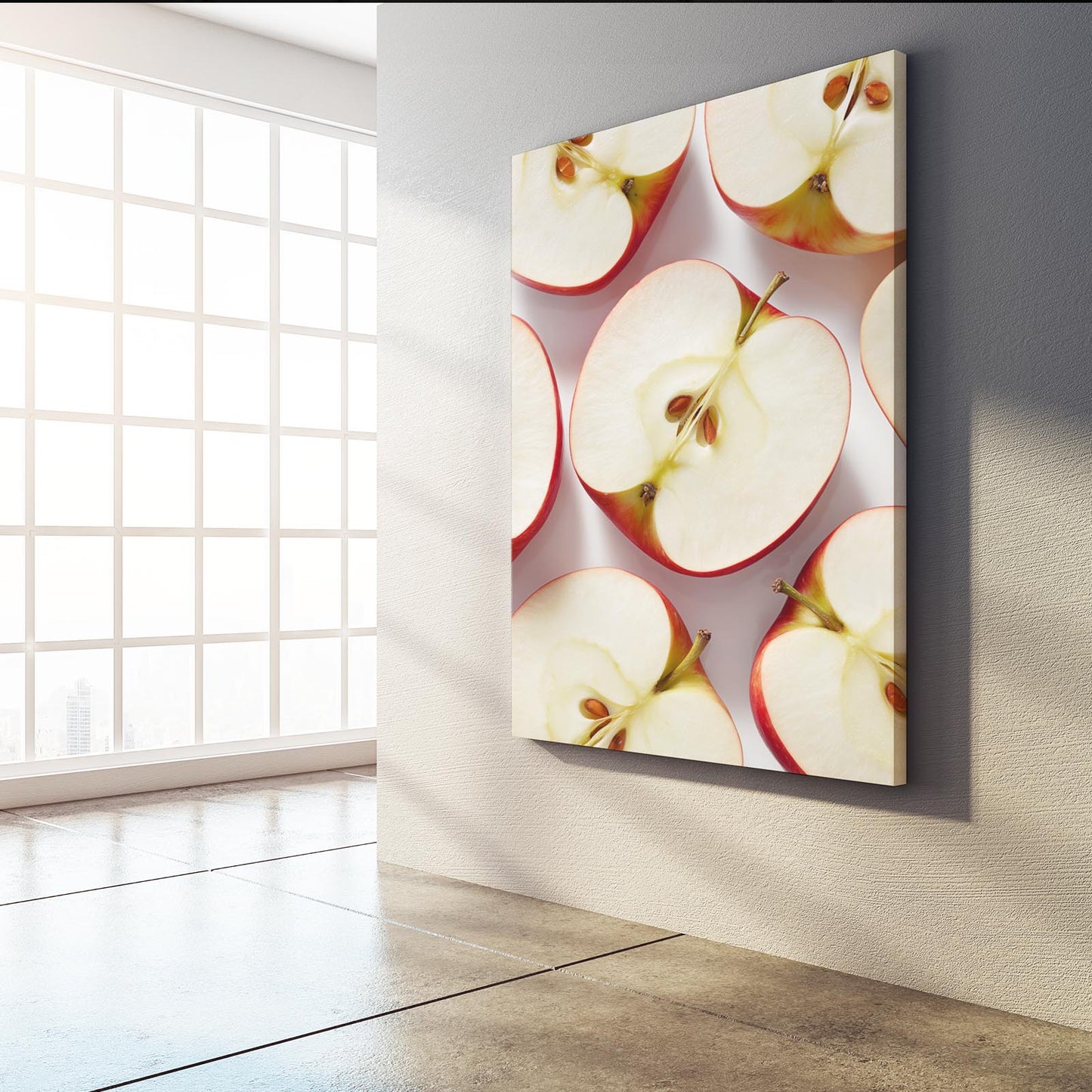 Sliced Halves Pattern Apple Wall Art – styled in a furnished interior