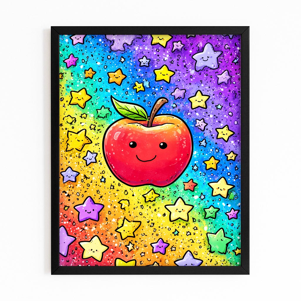 Smiling Star Apple Canvas – with Premium Black frame on white background