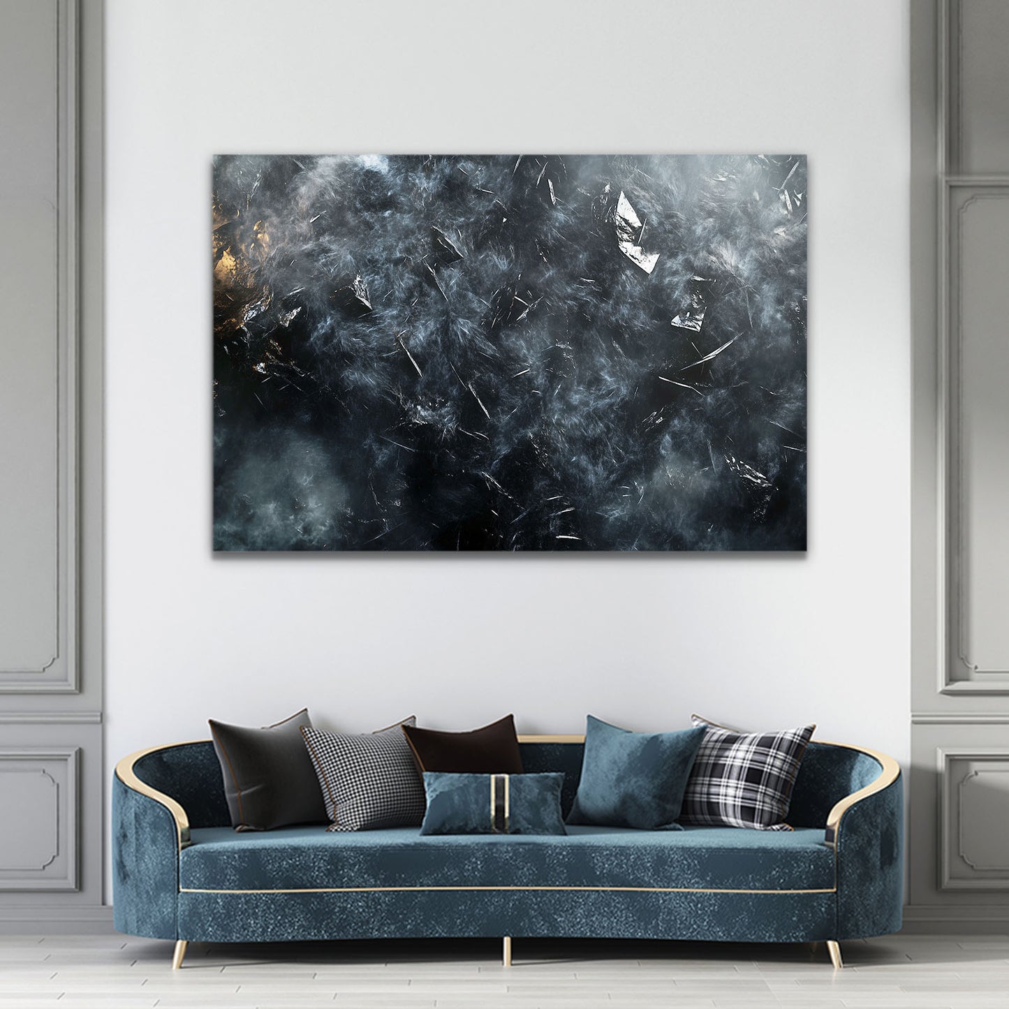 Smoke And Ember Abstract Prints – styled in a furnished interior