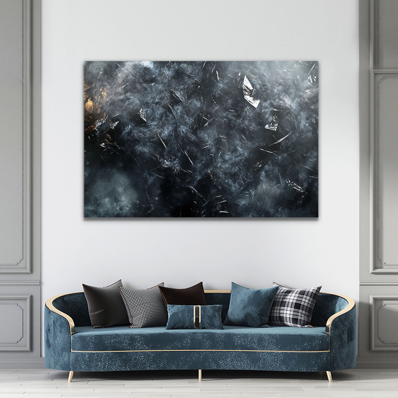 Smoke And Ember Abstract Prints – styled in a furnished interior
