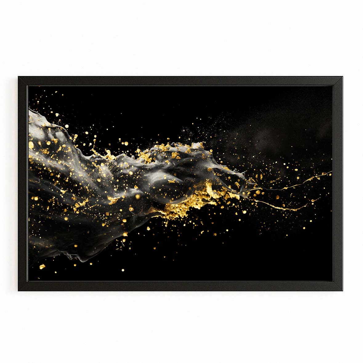 Smoke And Gold Wave Wall Decor – with Premium Black frame on white background