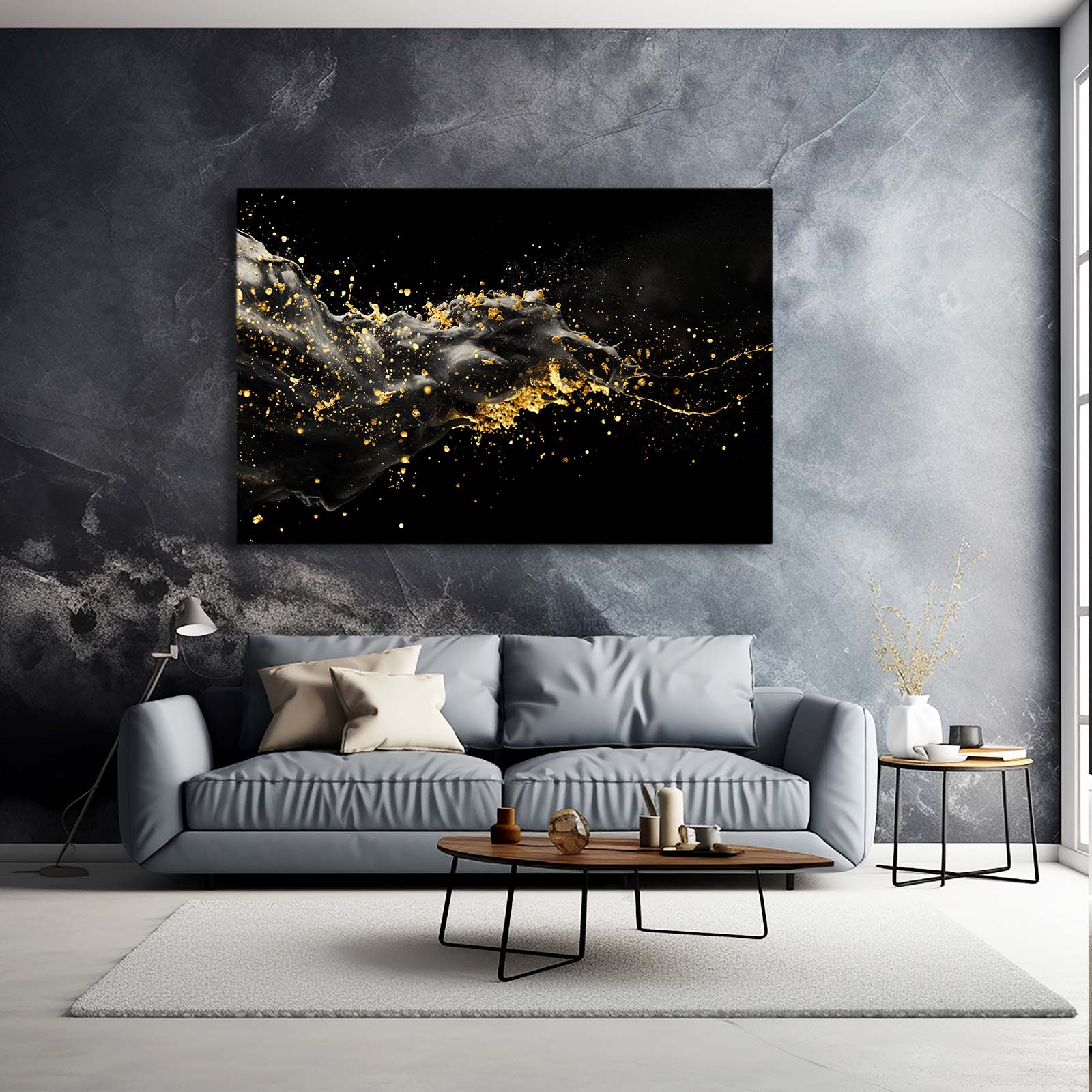 Smoke And Gold Wave Wall Decor – styled in a furnished interior