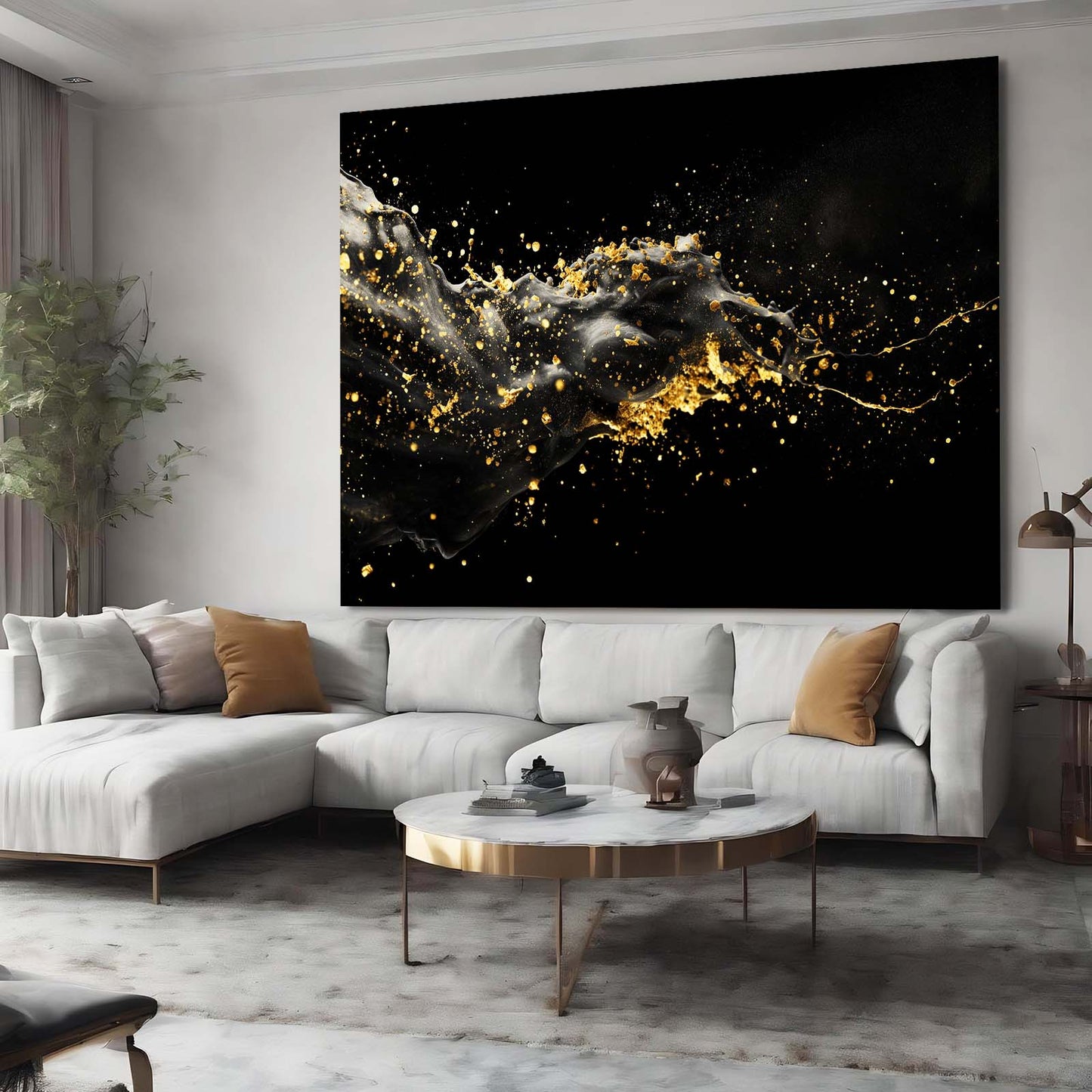 Smoke And Gold Wave Wall Decor – styled in a furnished interior