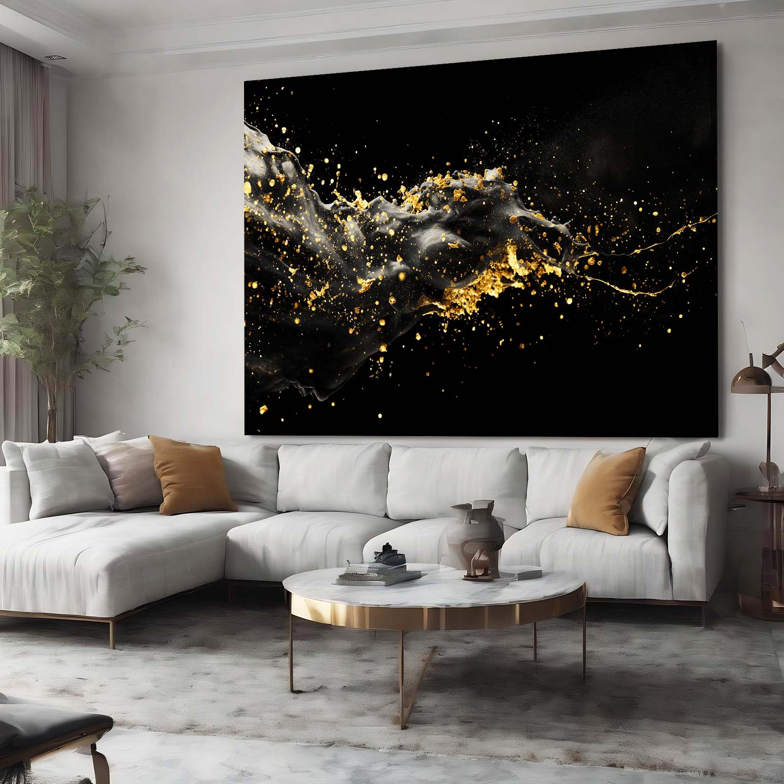 Smoke And Gold Wave Wall Decor – styled in a furnished interior