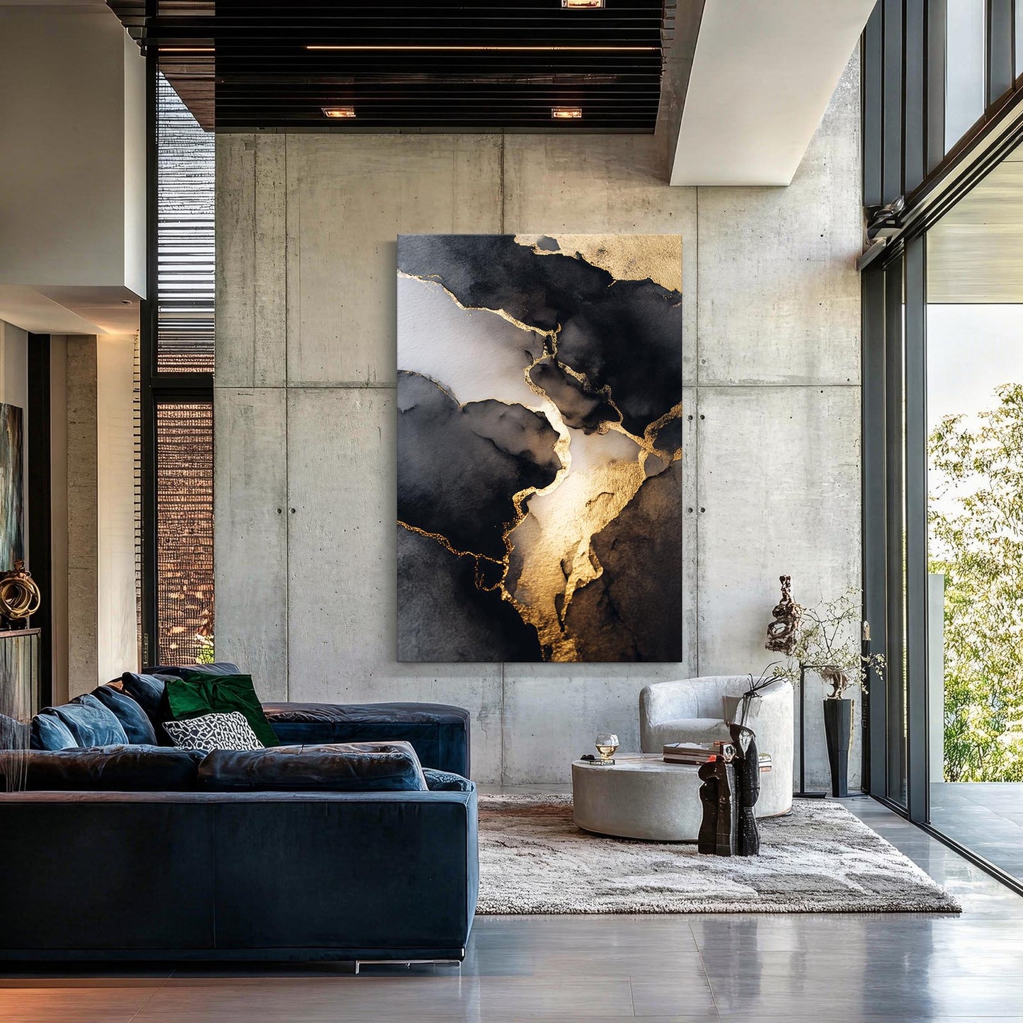 Smoke Marble Gold Canvas – styled in a furnished interior