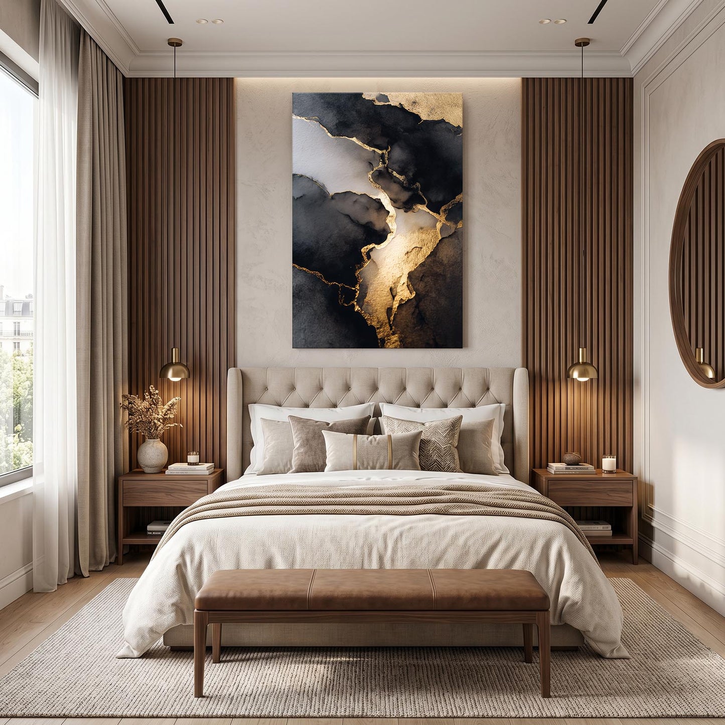 Smoke Marble Gold Canvas – styled in a furnished interior