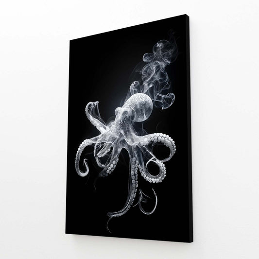 Smoke Silhouette Octopus Canvas – angled canvas view on white background