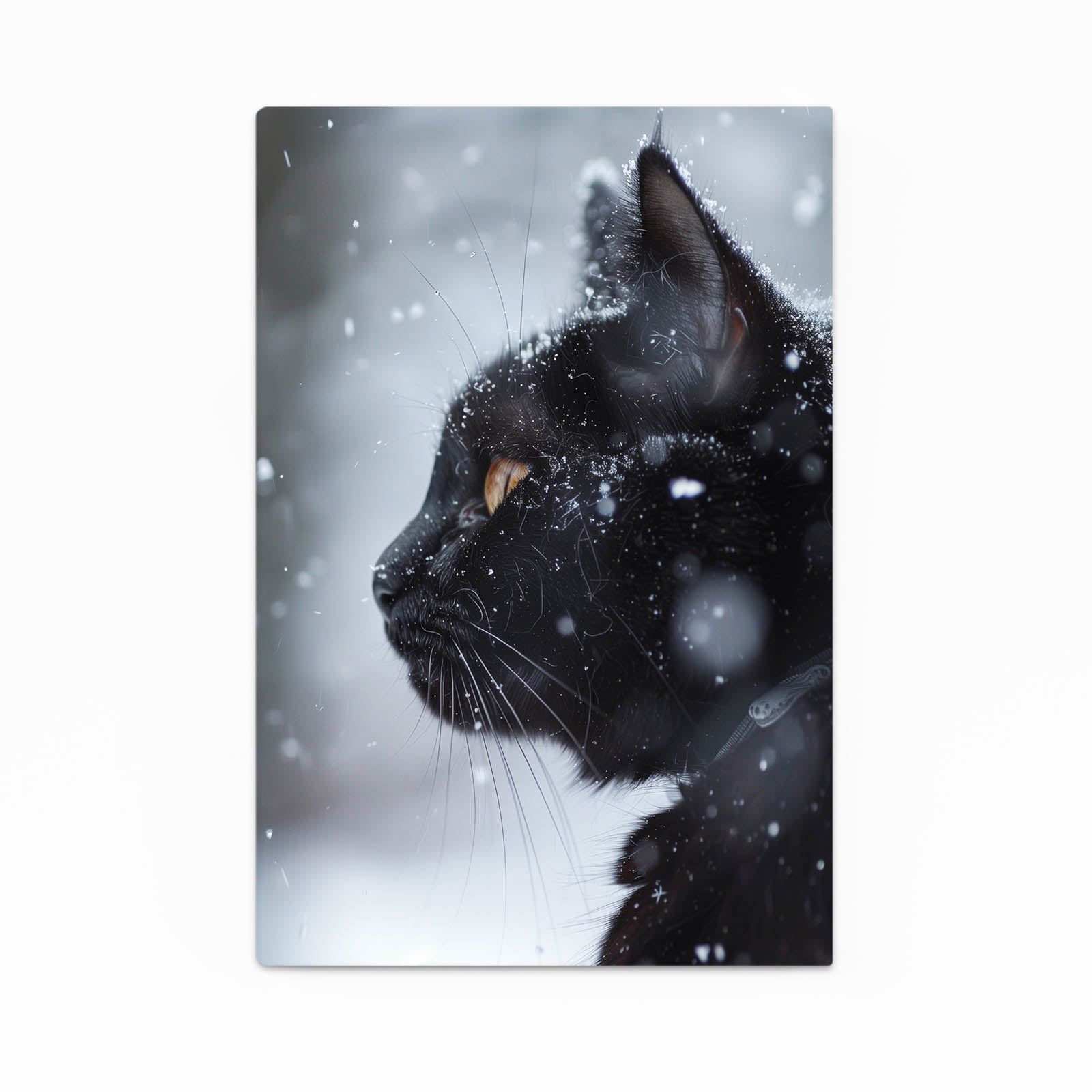 Snowfall Black Profile Cat Wall Art — minimalist canvas print, canvas print on white background