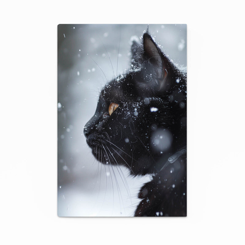 Snowfall Black Profile Cat Wall Art — minimalist canvas print, canvas print on white background