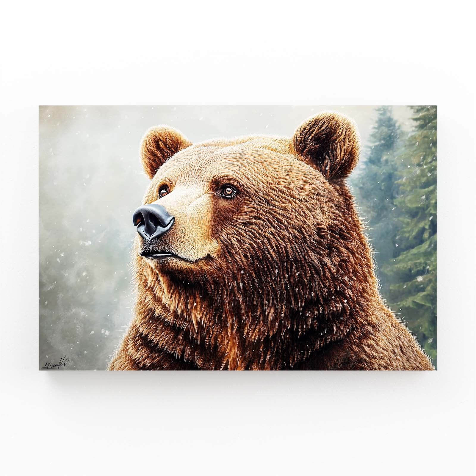 Snowfall Forest Portrait Bear Canvas Art — photography canvas print, angled canvas view on white background