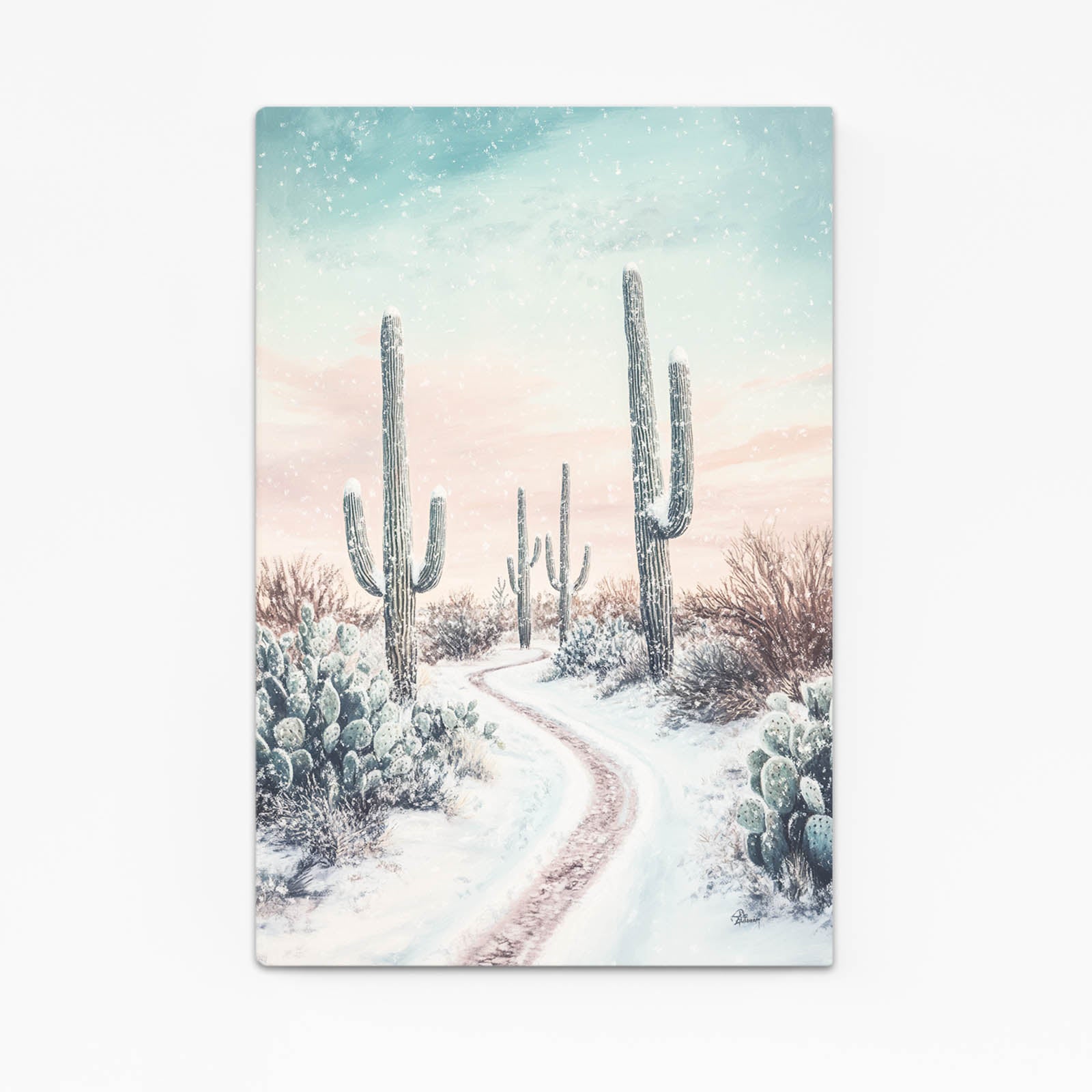 Snowy Desert Trail Cactus Wall Decor – snowy desert trail cactus canvas print