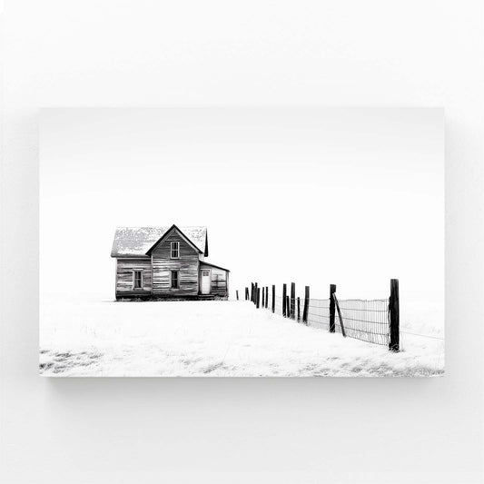 Snowy Fence Farmhouse Canvas – angled canvas view on white background