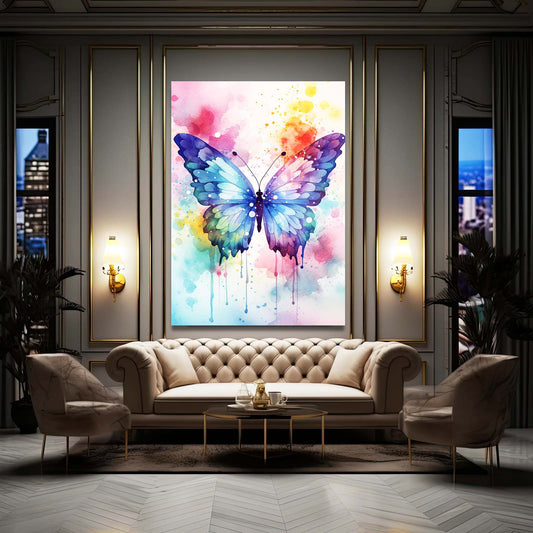 Soft Color Butterfly Wall Art — watercolor canvas print in white tones, view 3