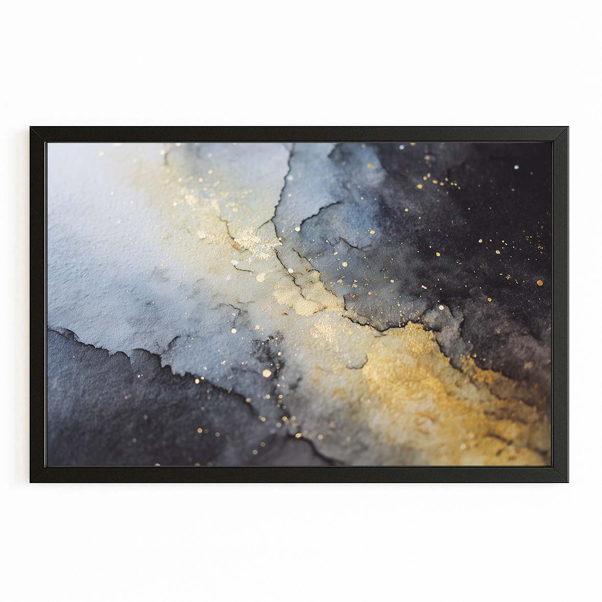 Soft Marble Gold Canvas – with Premium Black frame on white background
