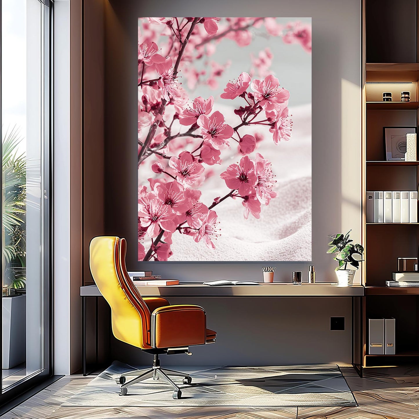 Soft Pastel Branch Cherry Blossom Wall Decor – styled in a furnished interior