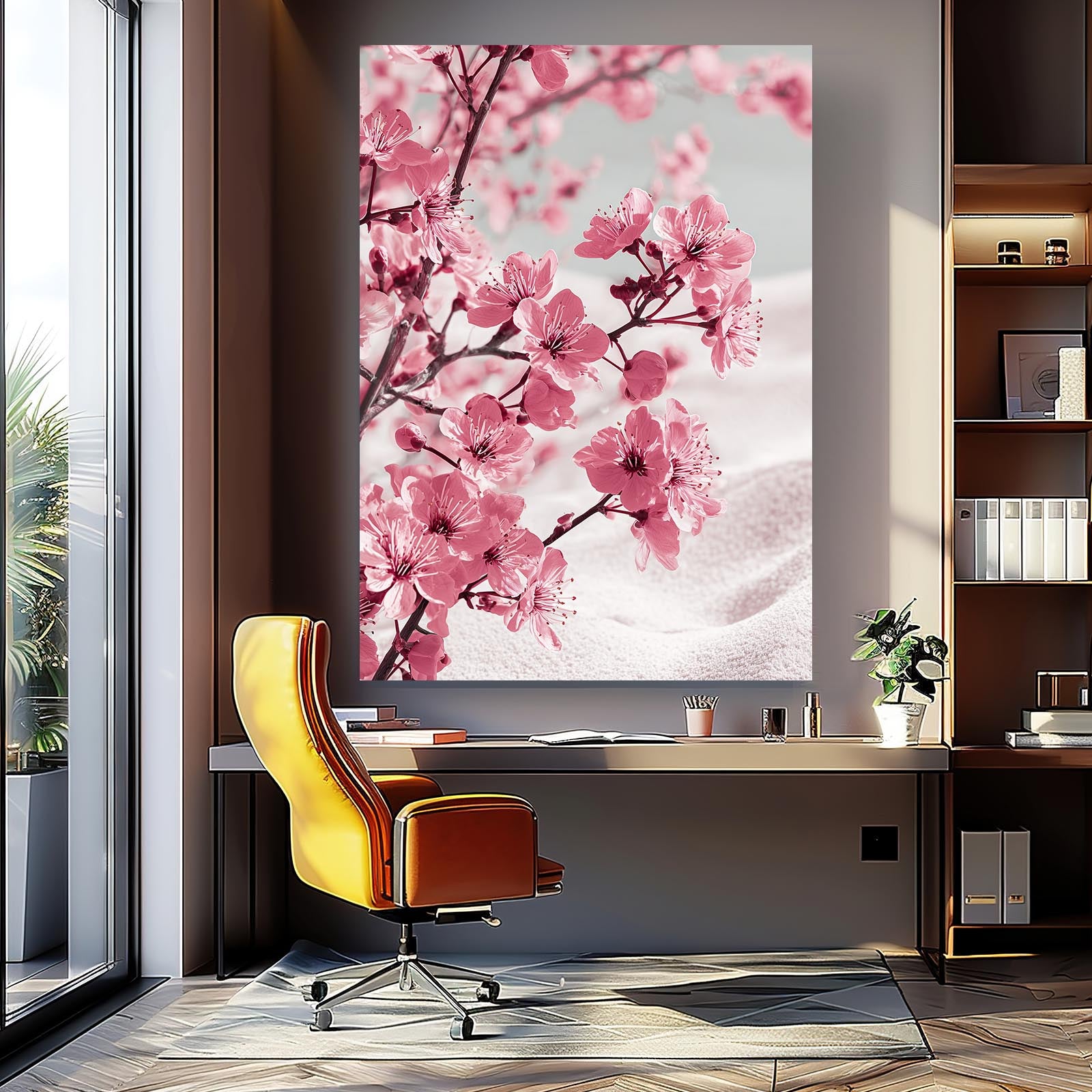 Soft Pastel Branch Cherry Blossom Wall Decor – styled in a furnished interior