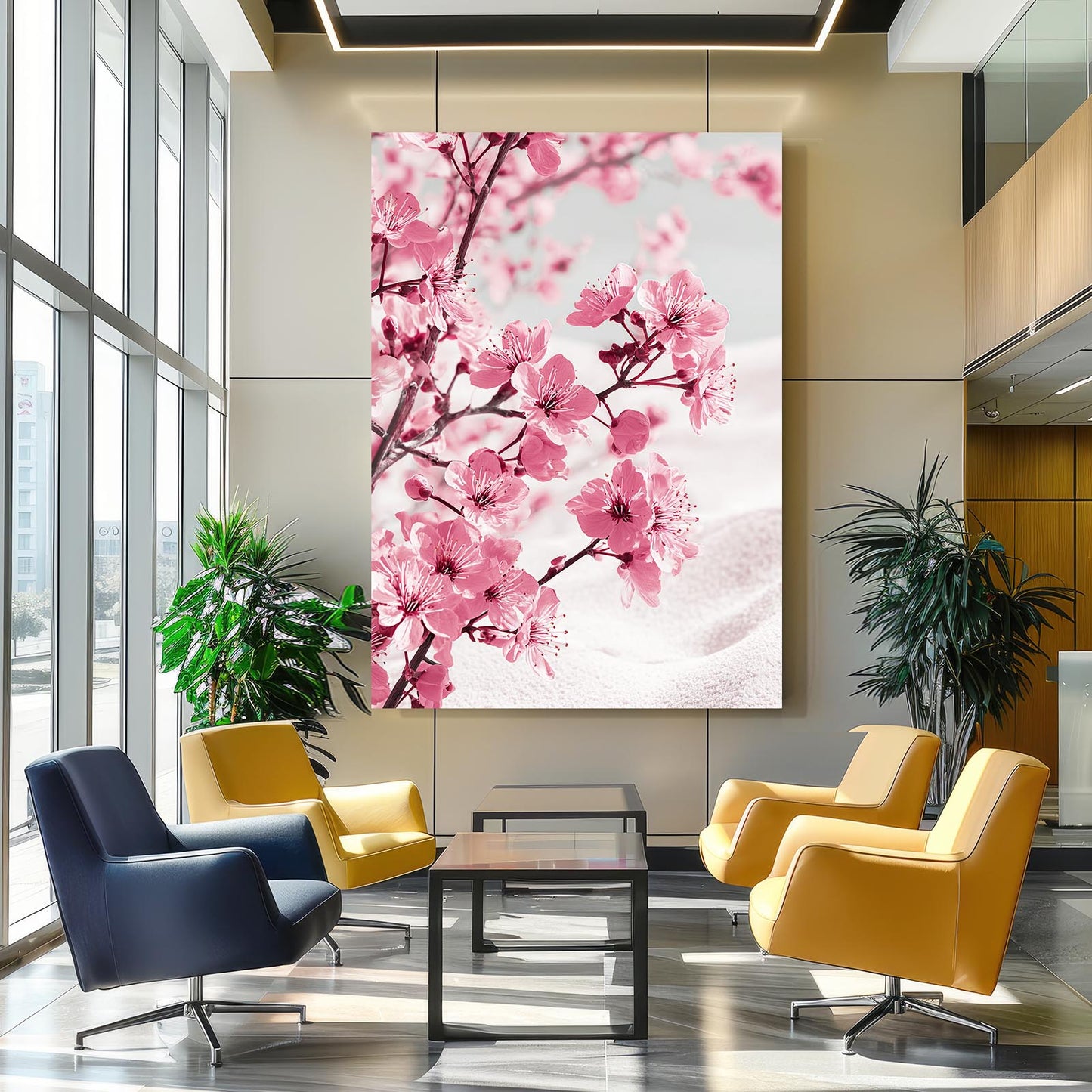Soft Pastel Branch Cherry Blossom Wall Decor – styled in a furnished interior