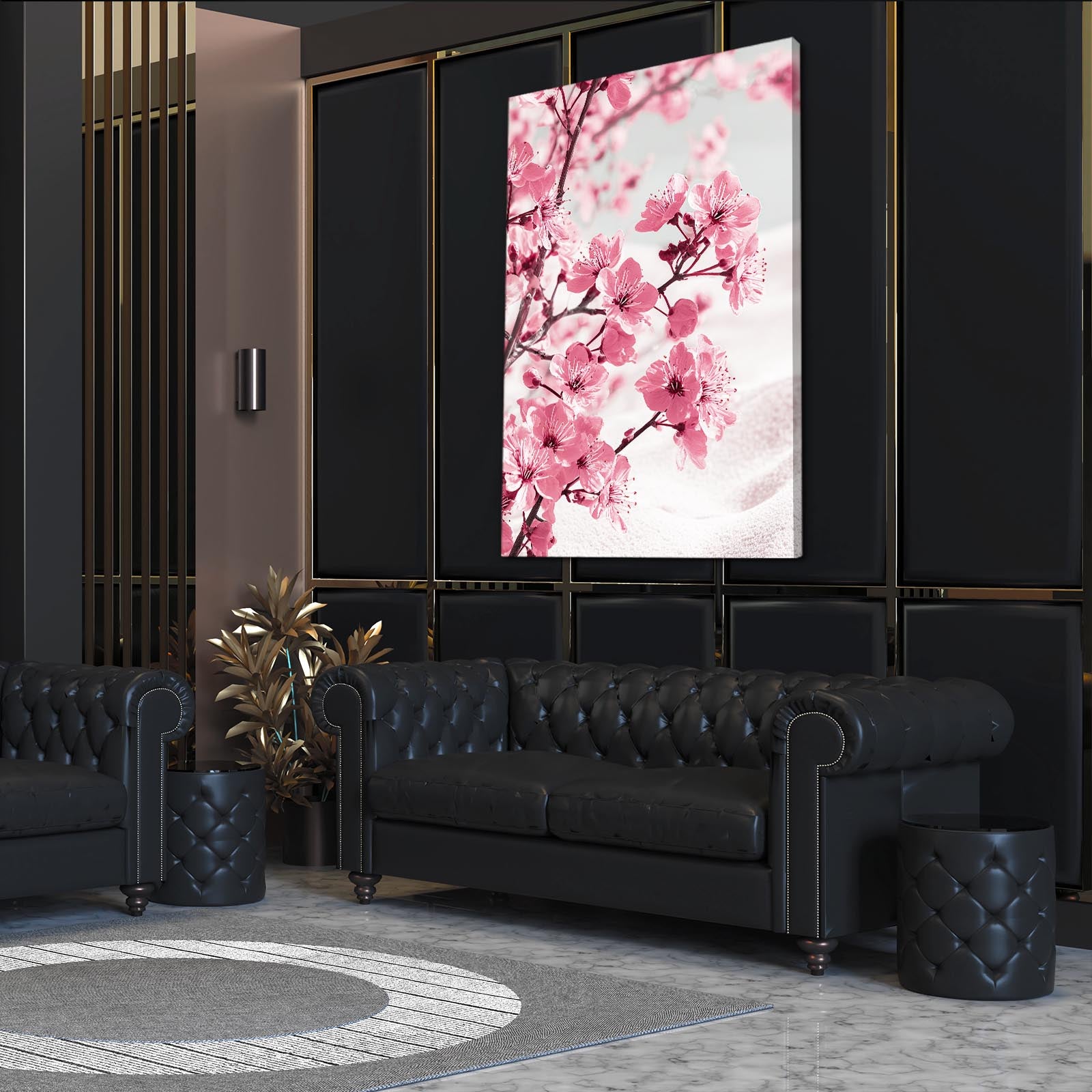 Soft Pastel Branch Cherry Blossom Wall Decor – styled in a furnished interior