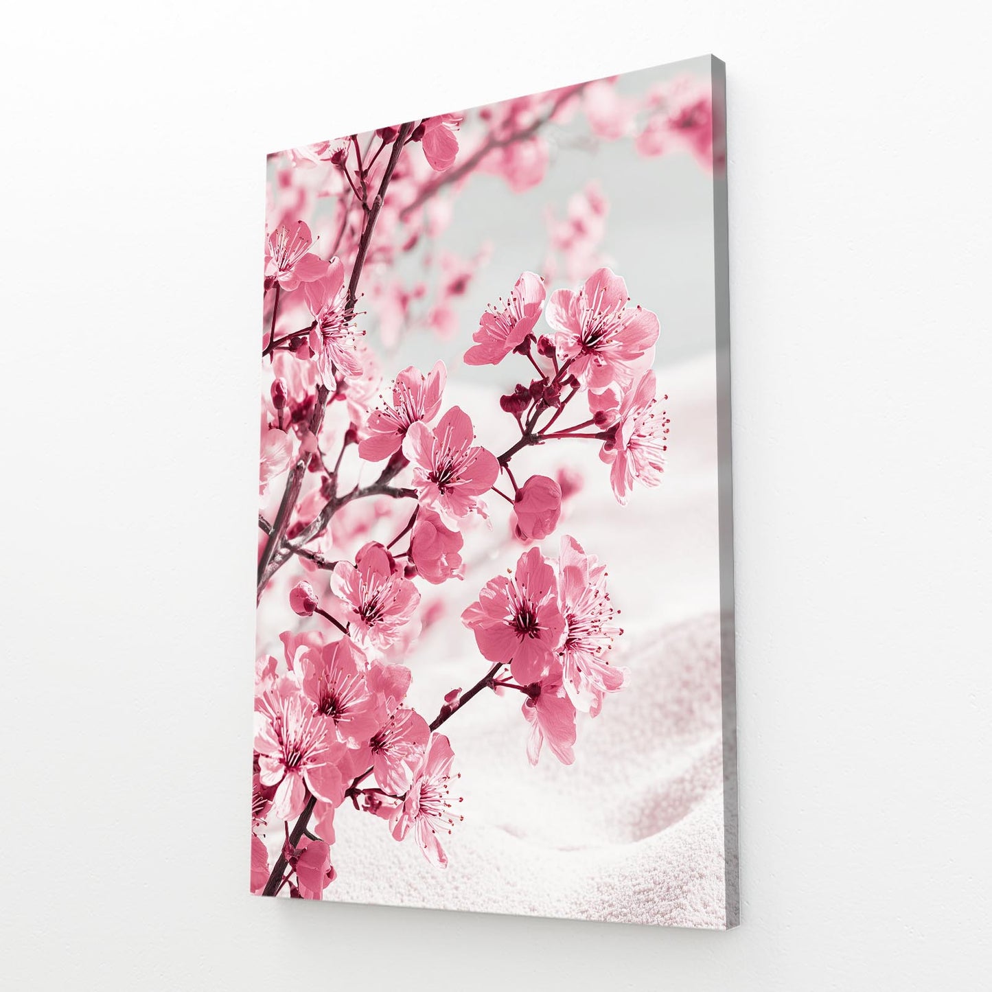 Soft Pastel Branch Cherry Blossom Wall Decor – angled canvas view on white background