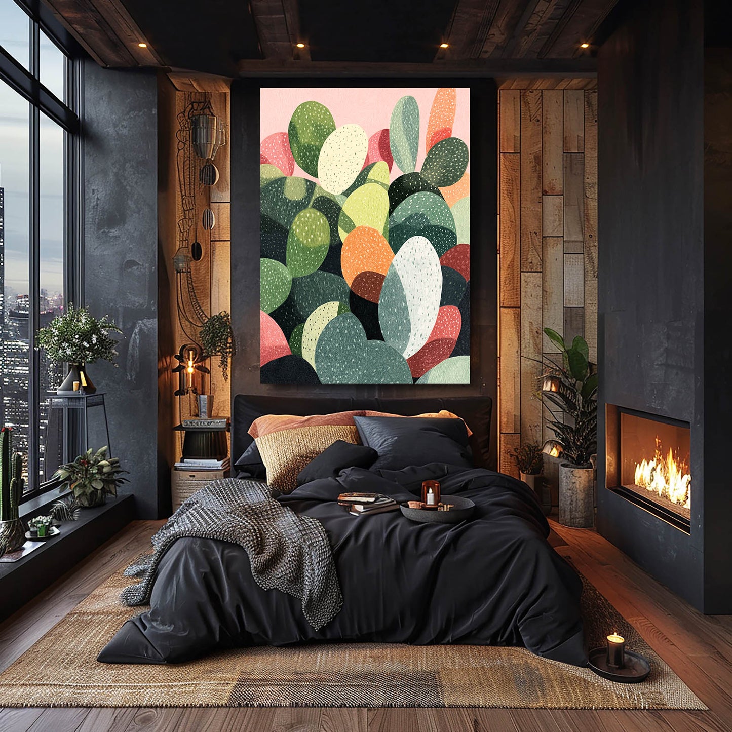 Soft Pastel Paddles Cactus Canvas – styled in a furnished interior