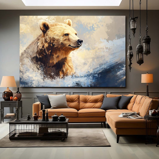 Soft Pastel Wading Bear Art — contemporary canvas print, styled in a furnished interior