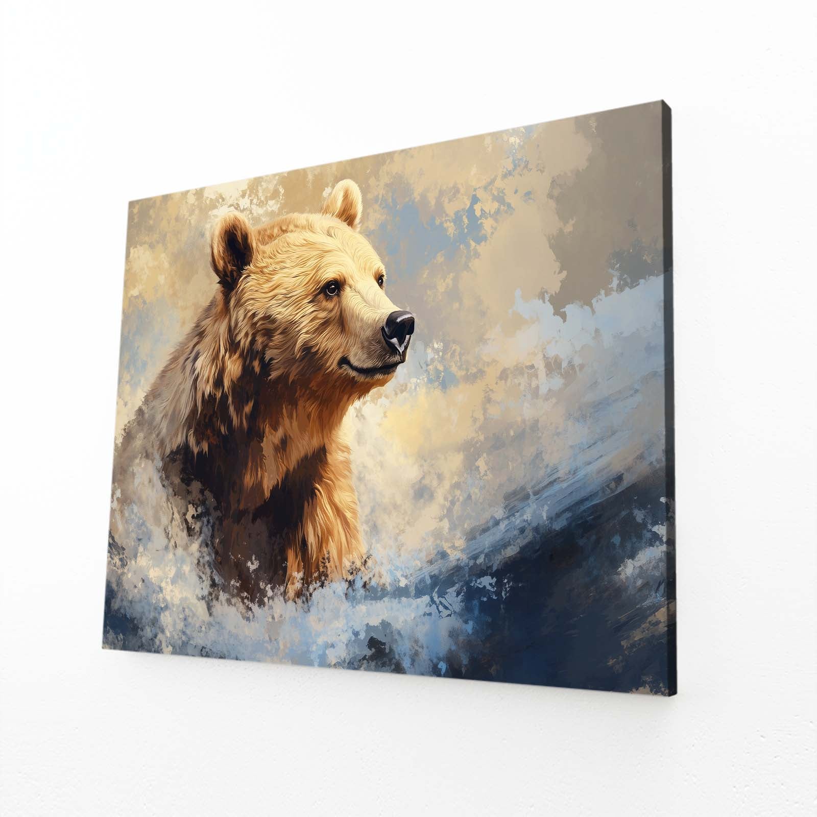 Soft Pastel Wading Bear Art — contemporary canvas print, angled canvas view on white background