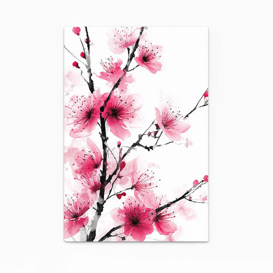 Soft Pink Sprig Cherry Blossom Wall Art – canvas print on white background