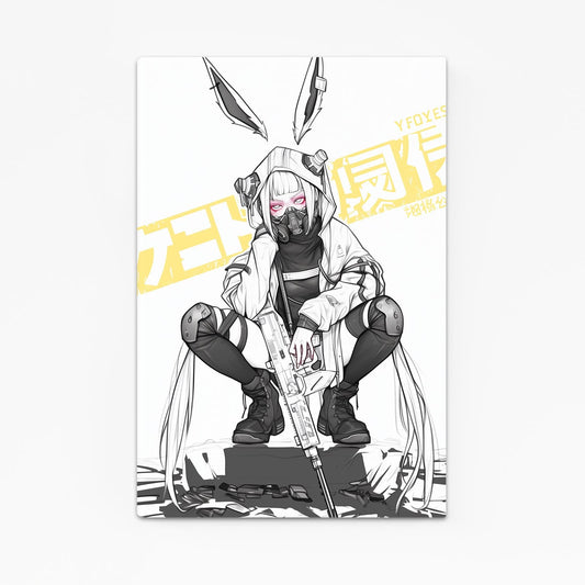 Soldier Cyberpunk Bunny Wall Art – angled canvas view on white background