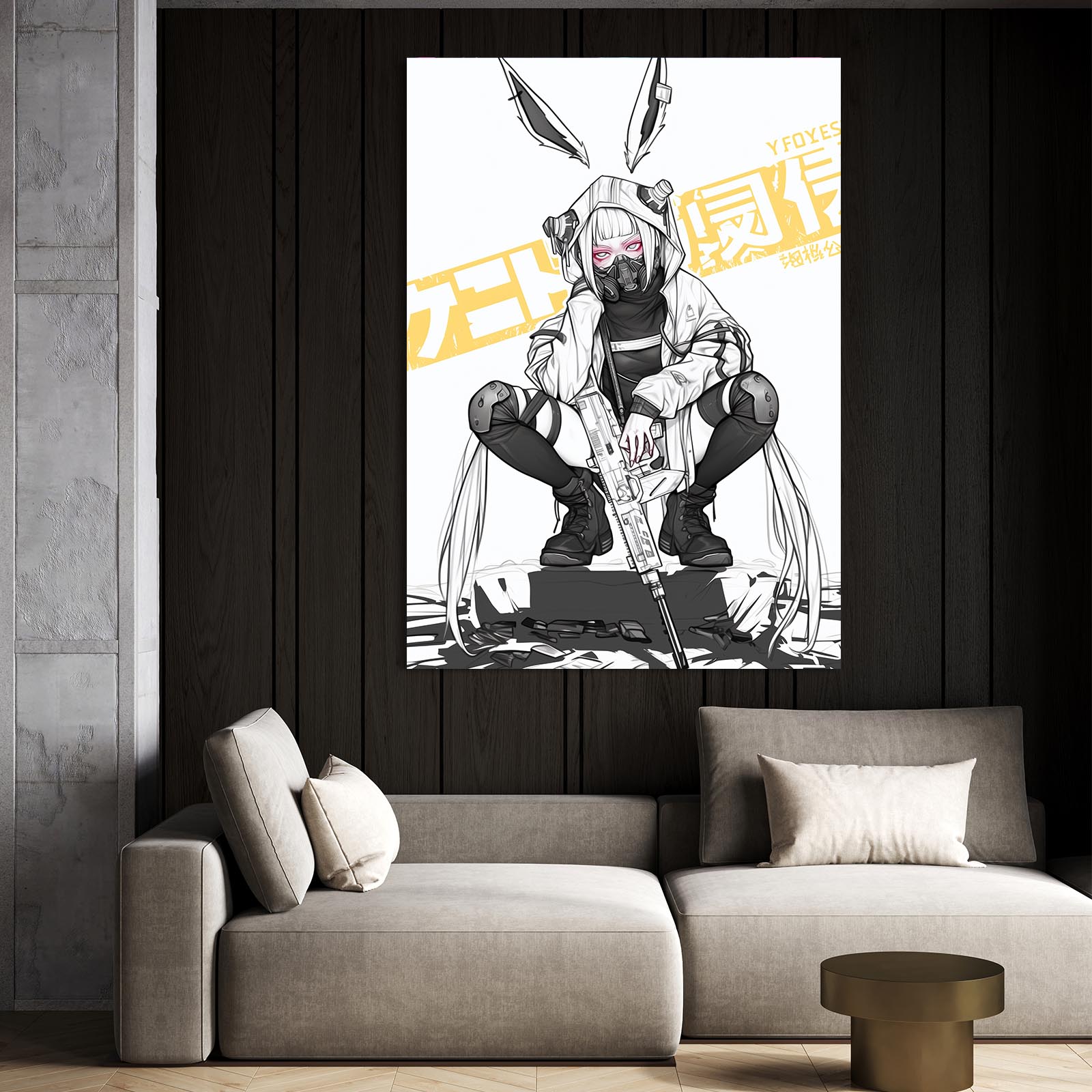 Soldier Cyberpunk Bunny Wall Art – angled canvas view on white background