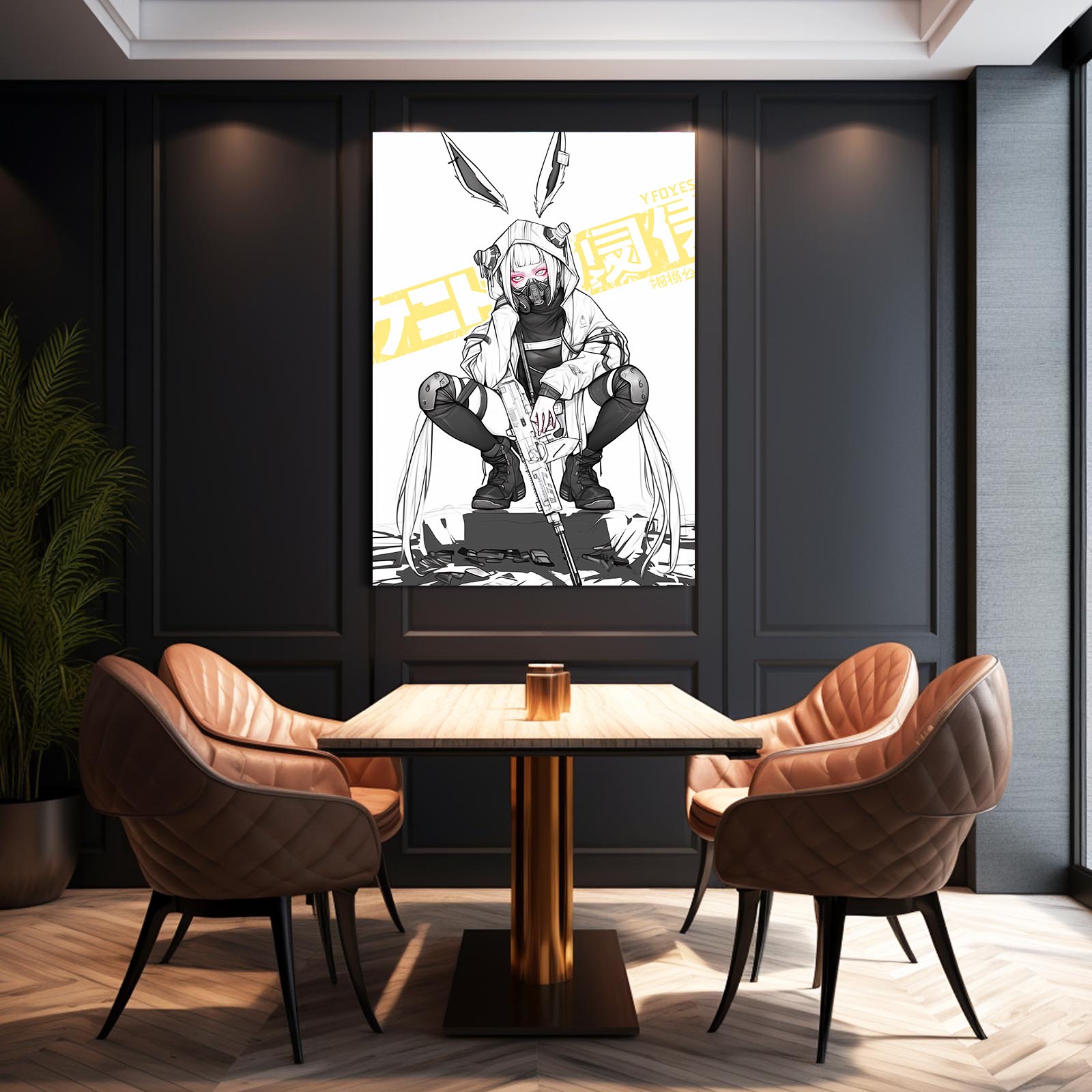 Soldier Cyberpunk Bunny Wall Art – angled canvas view on white background