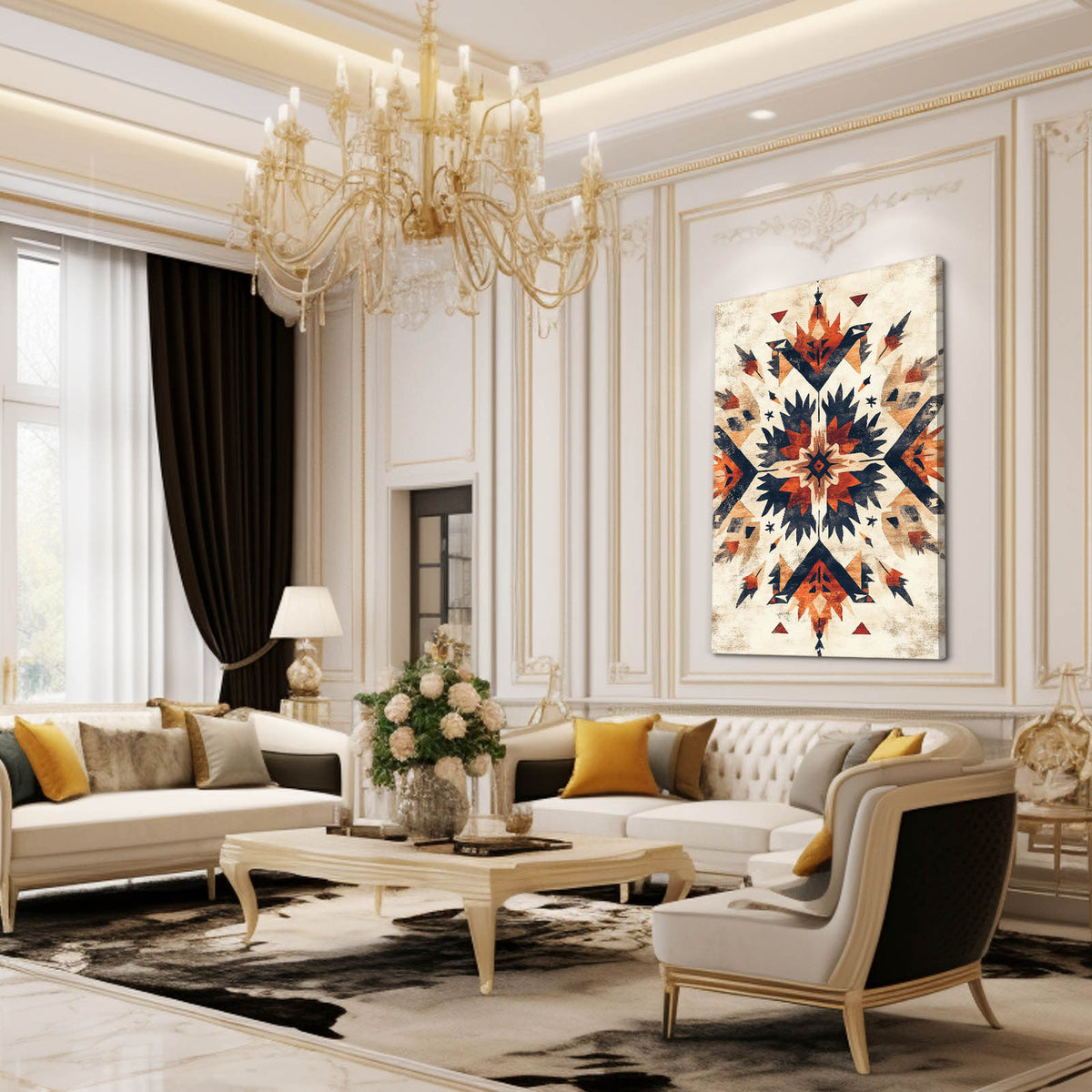 Southwest Star Medallion Mexican Prints — contemporary canvas print, styled in a furnished interior
