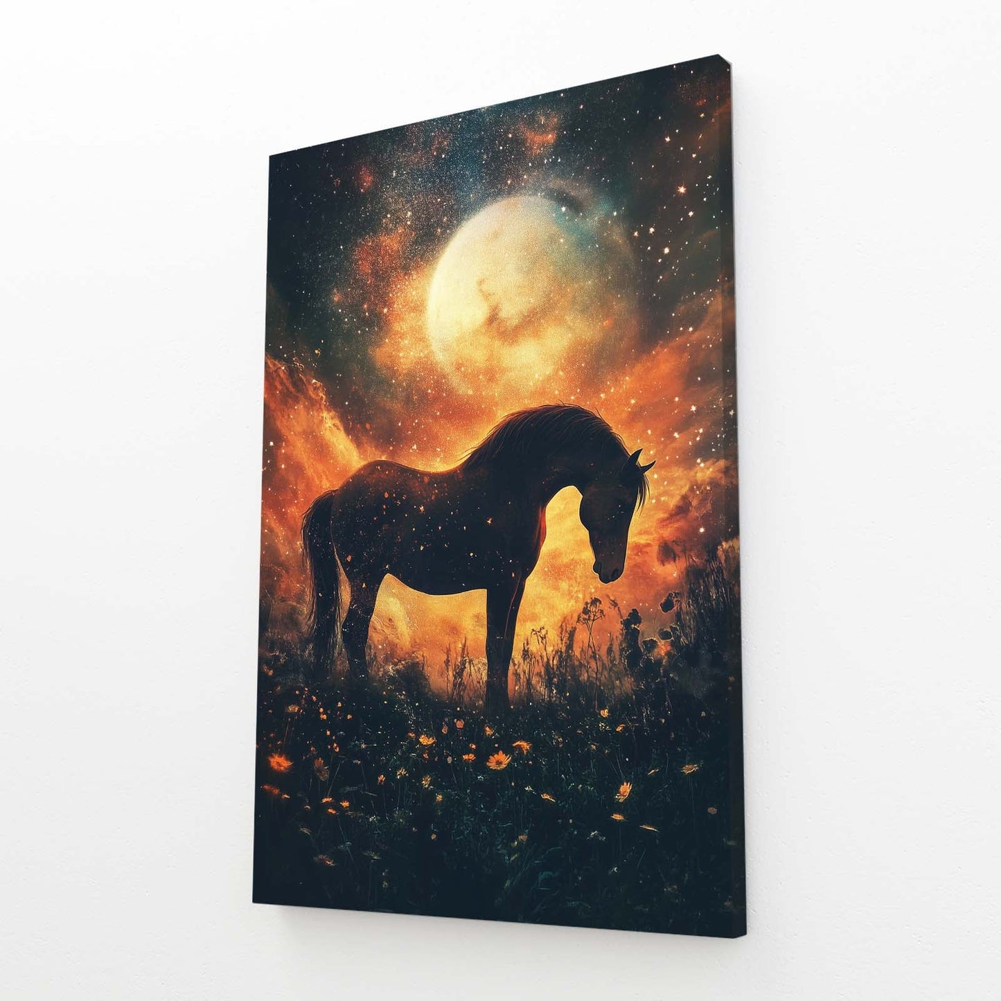 Space Horse Wall Art – angled canvas view on white background