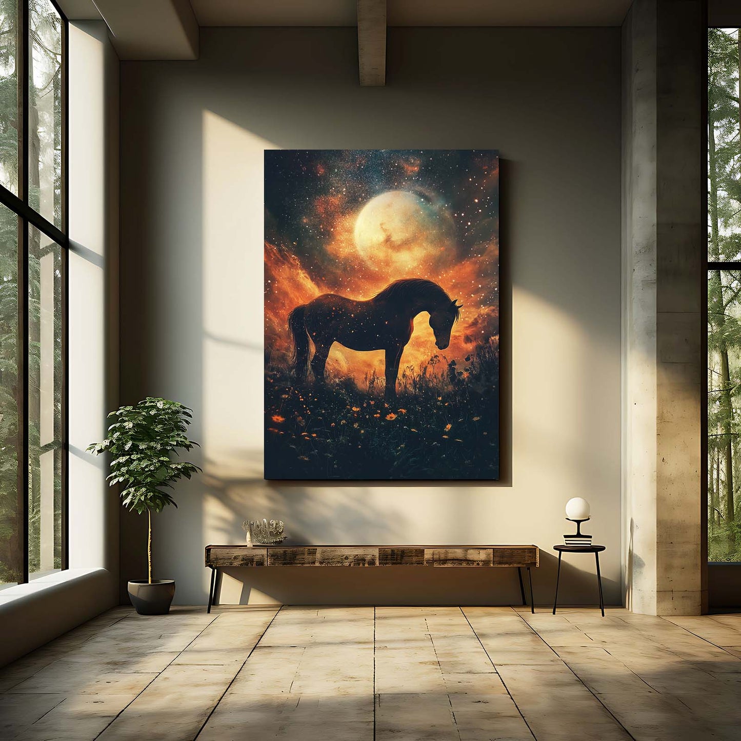 Space Horse Wall Art – angled canvas view on white background