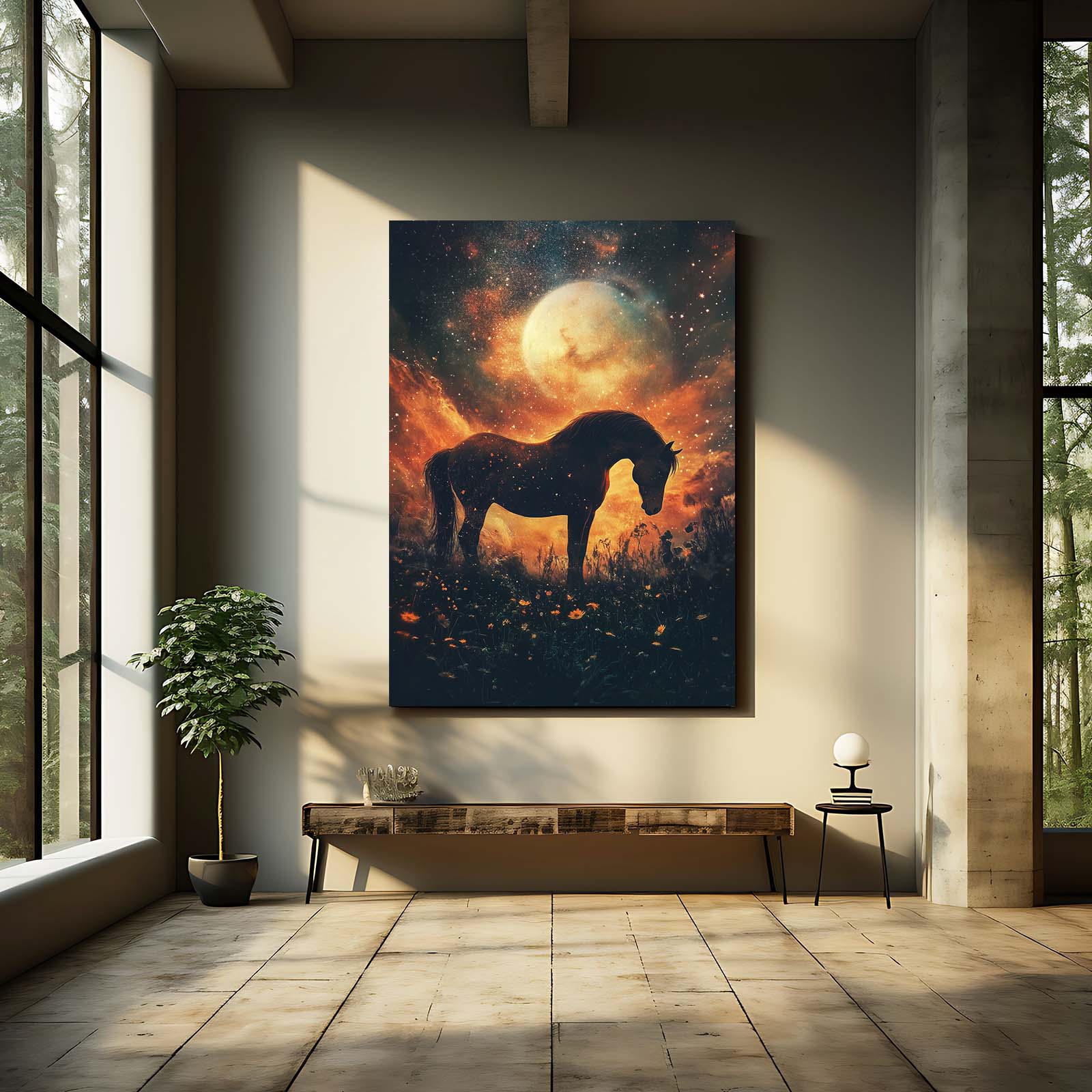 Space Horse Wall Art – angled canvas view on white background