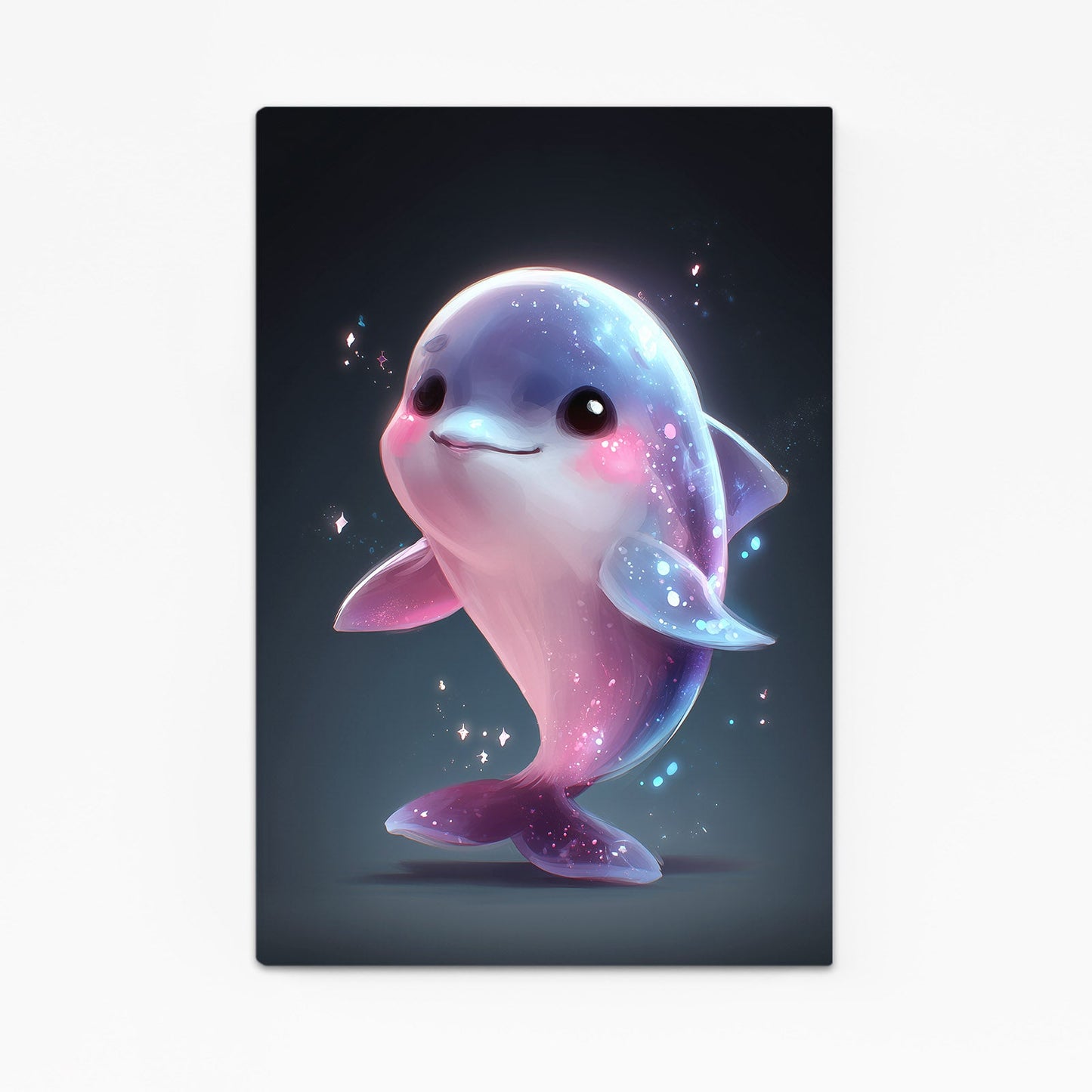 Sparkle Baby Dolphin Art – with Premium Black wood frame on white background