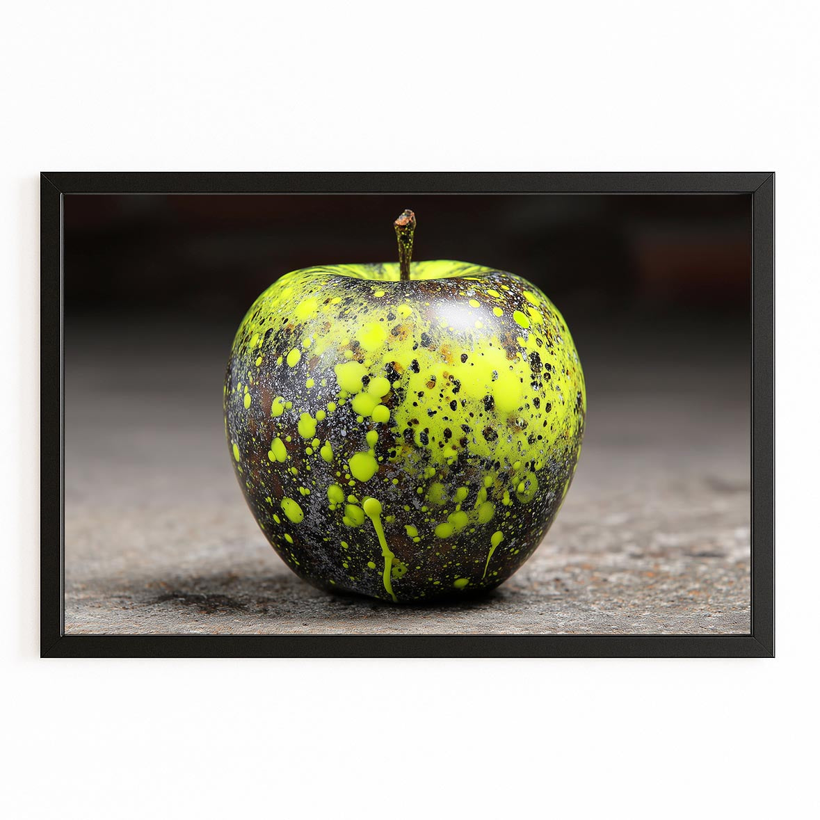 Speckled Green Stone Apple Wall Art – with Premium Black frame on white background