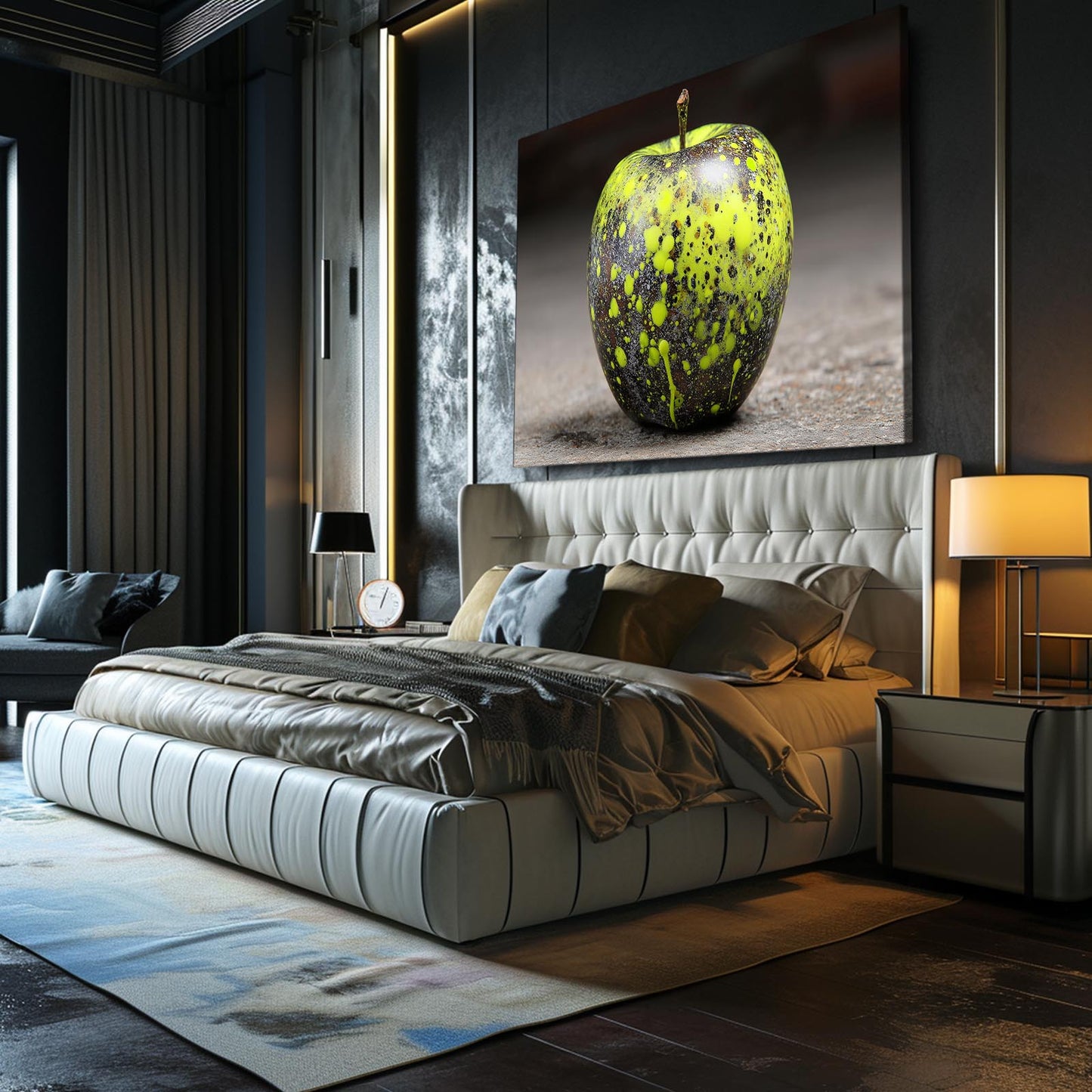 Speckled Green Stone Apple Wall Art – styled in a furnished interior