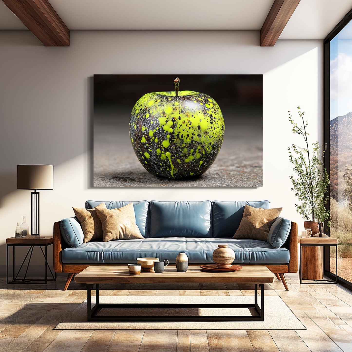 Speckled Green Stone Apple Wall Art – styled in a furnished interior