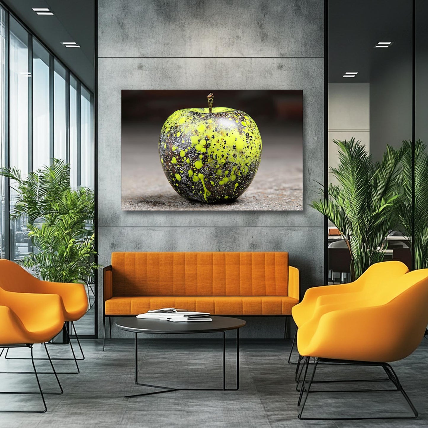 Speckled Green Stone Apple Wall Art – styled in a furnished interior