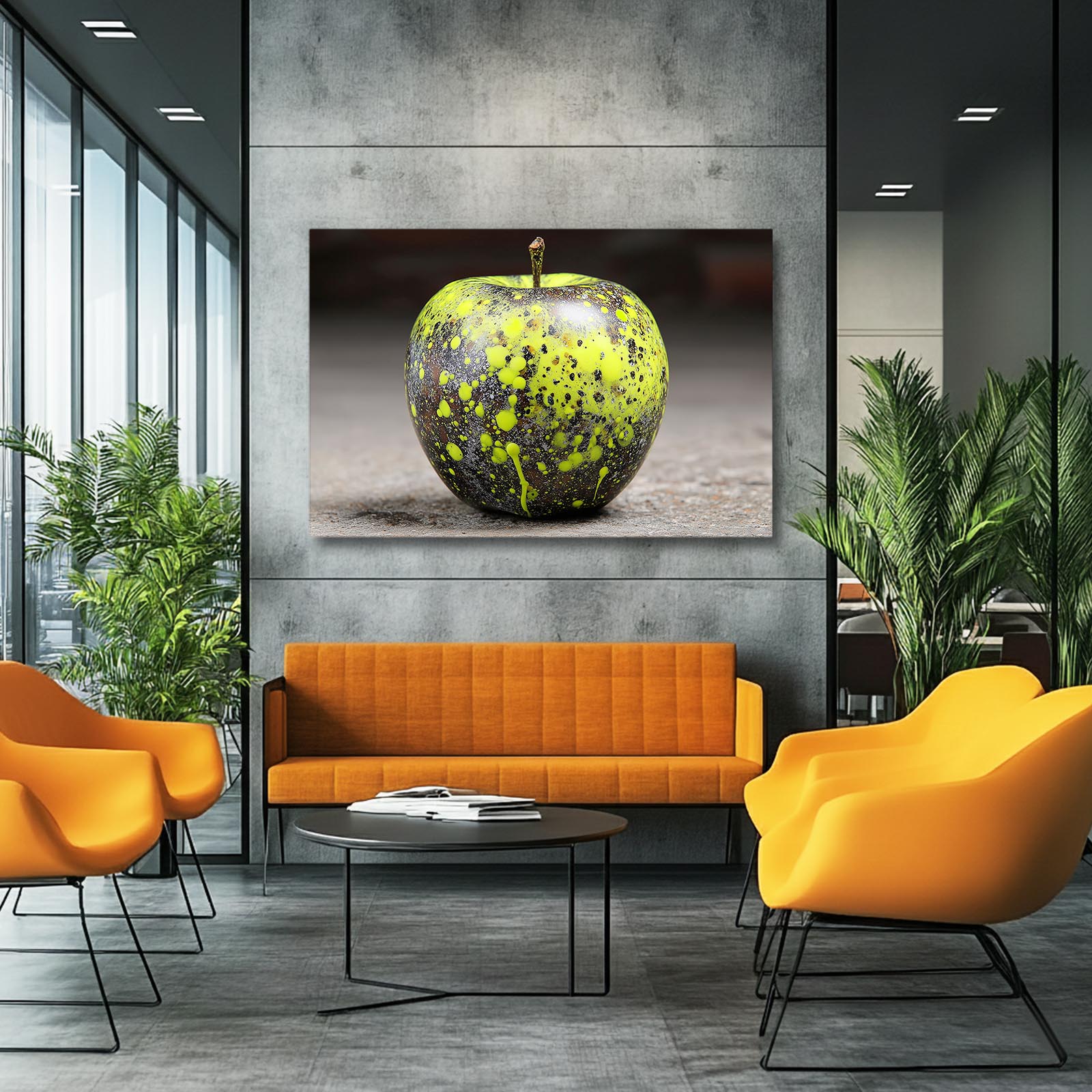 Speckled Green Stone Apple Wall Art – styled in a furnished interior