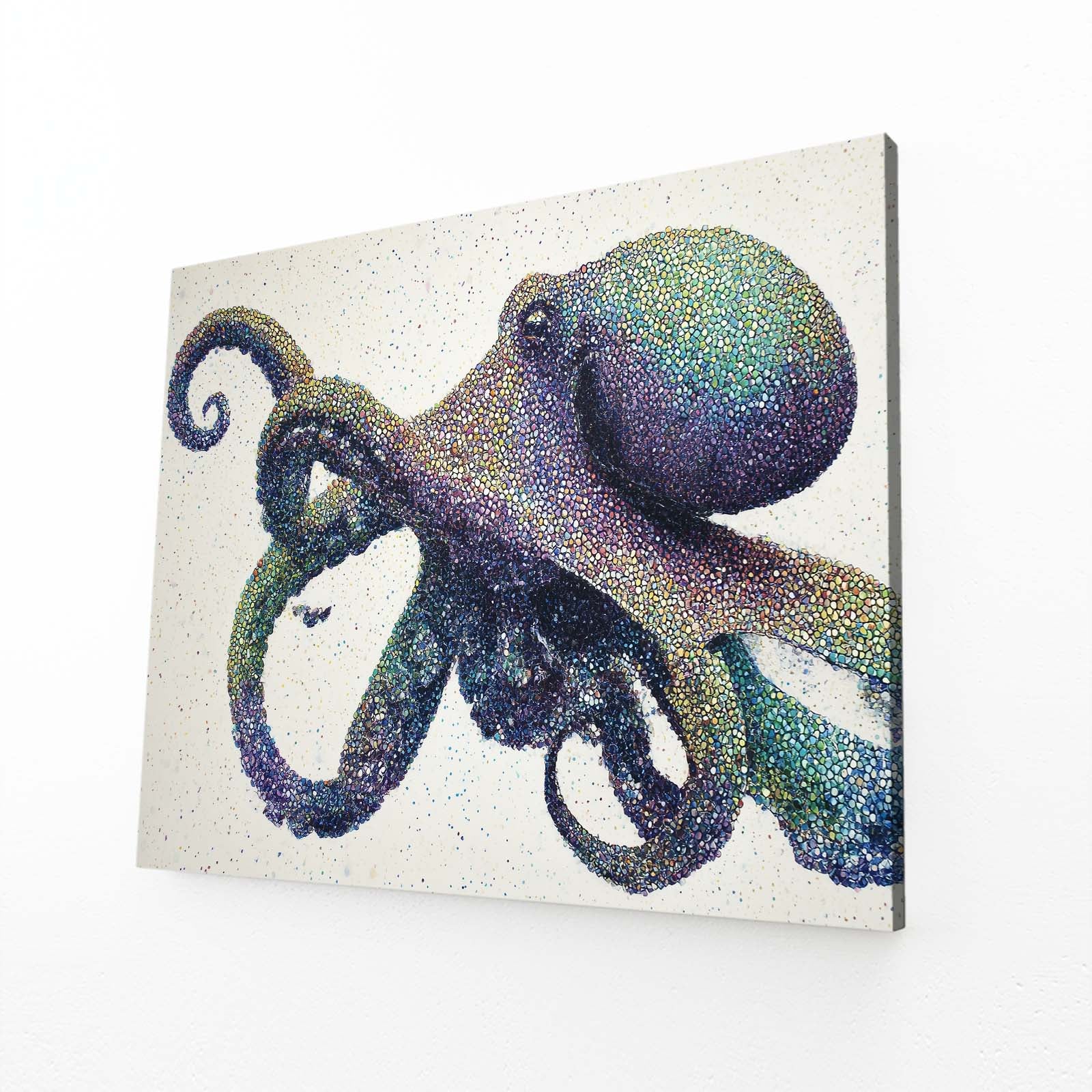 Speckled Teal Drift Octopus Canvas Art – angled canvas view on white background