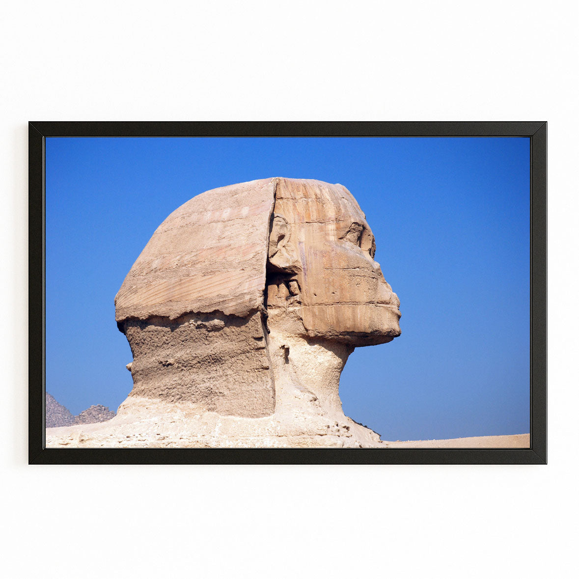 Sphinx Blue Sky Egyptian Canvas Art – with Premium Black frame on white background