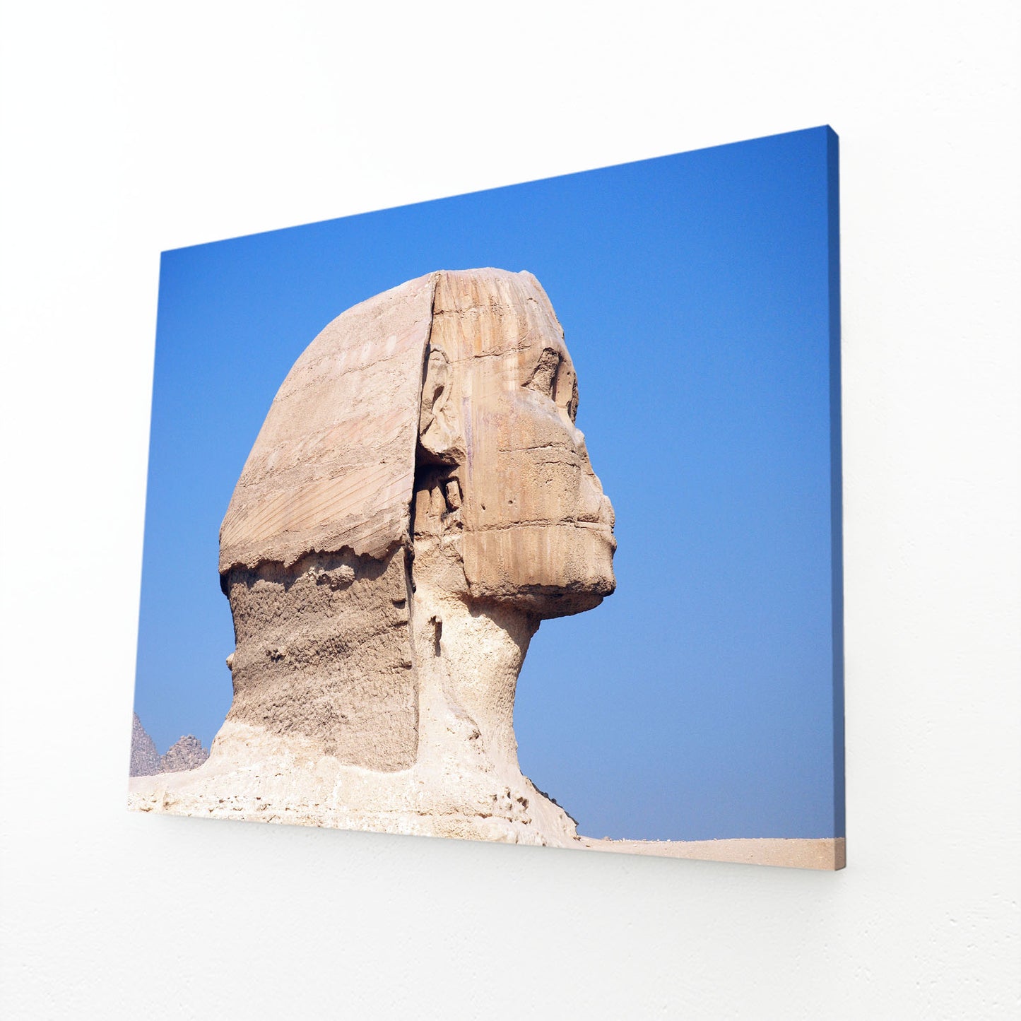Sphinx Blue Sky Egyptian Canvas Art – angled canvas view on white background