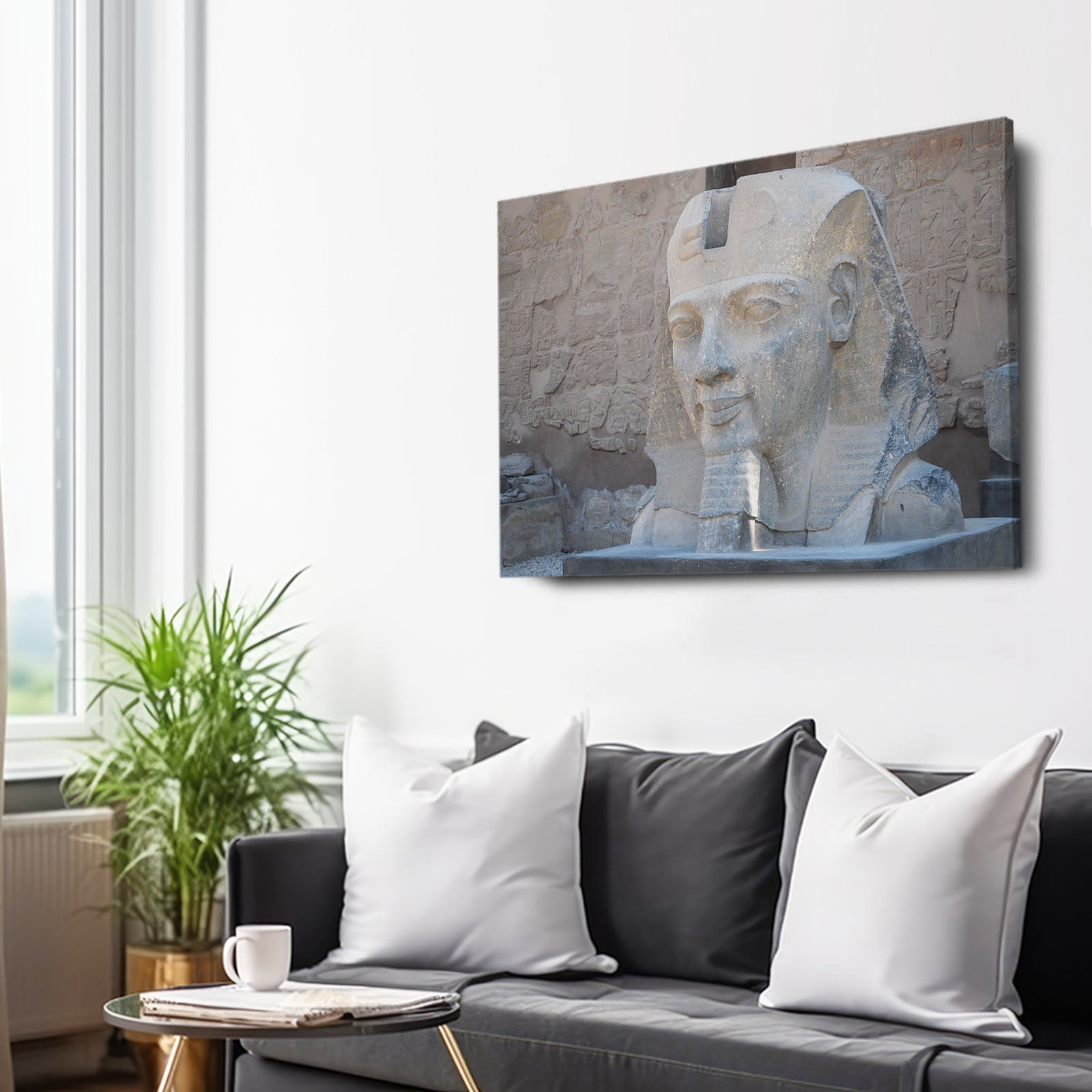 Sphinx Bust Study Egyptian Canvas Art – styled in a furnished interior