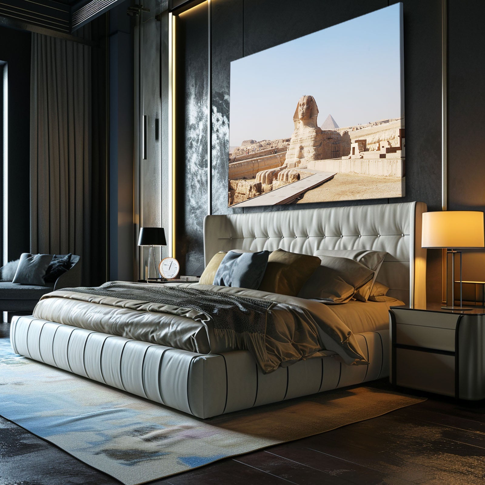 Sphinx Desert Sand Egyptian Wall Decor – styled in a furnished interior