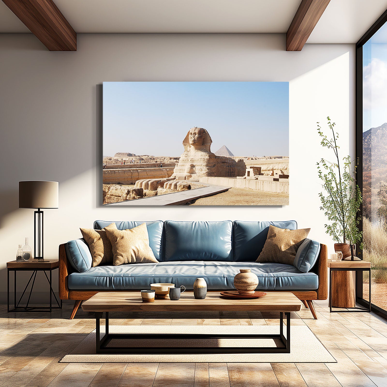 Sphinx Desert Sand Egyptian Wall Decor – styled in a furnished interior